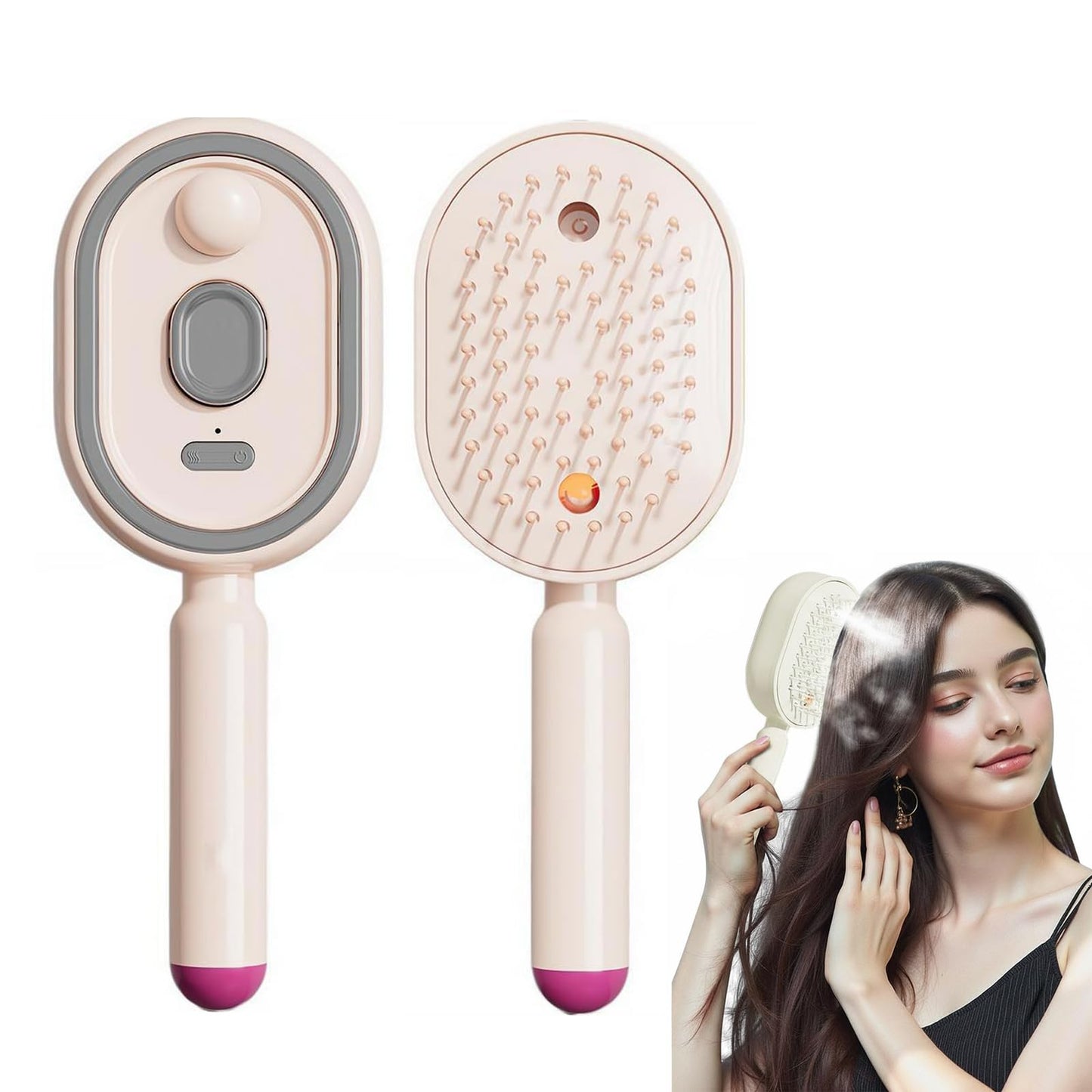 Wmool Electric Steam Brush for Hair, Electric Spray Air Cushion Massage Comb for Women, Rechargeable Water Spray Hair Brush, Detangling & Anti-Static Hair Brush, Reduce Frizz, Smooth & Nourish