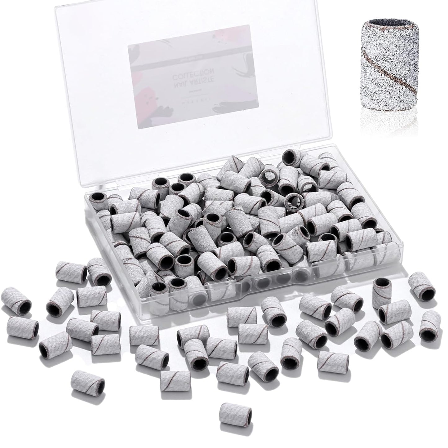 Makartt Sanding Bands for Nail Drill - 100 Medium Grit Nail File Bands for Acrylic & Gel Nails | Durable White