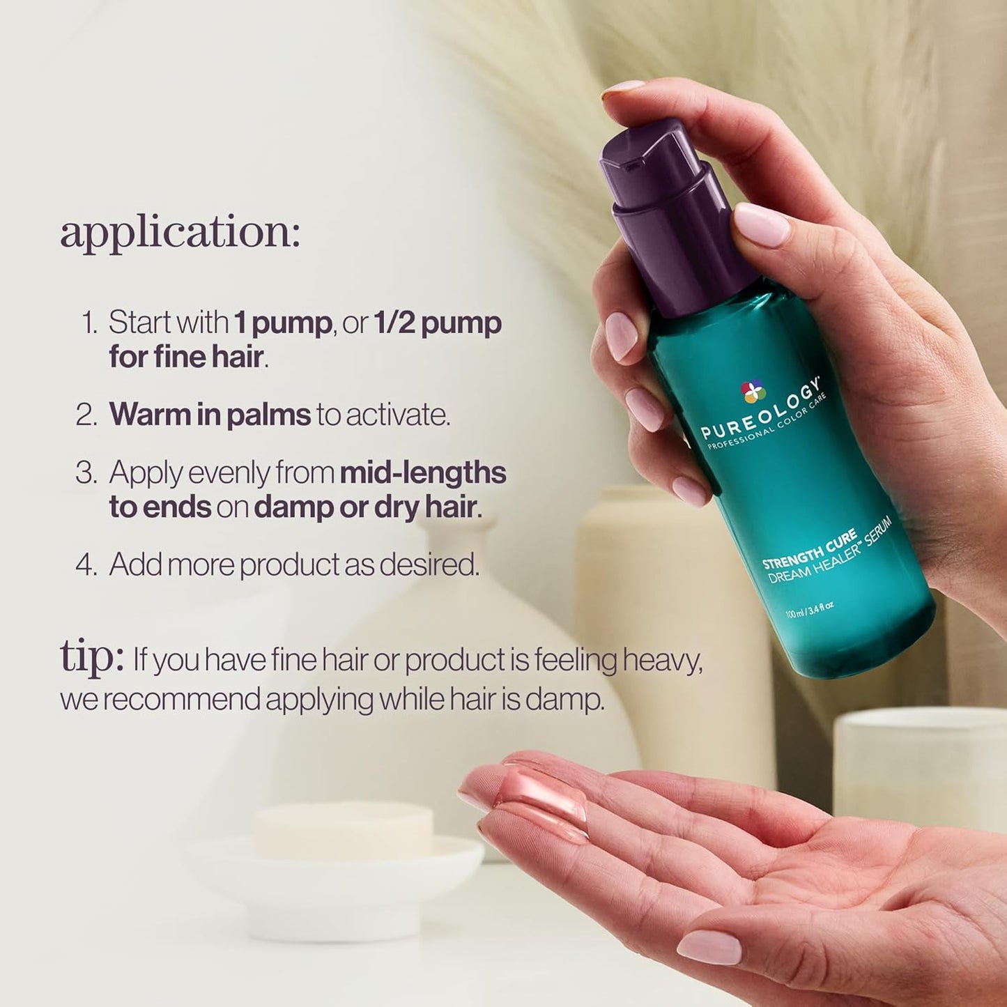 Pureology Strength Cure Dream Healer Hair Serum - Lightweight Leave-In Treatment for Split Ends & Heat Protection | Vegan Formula
