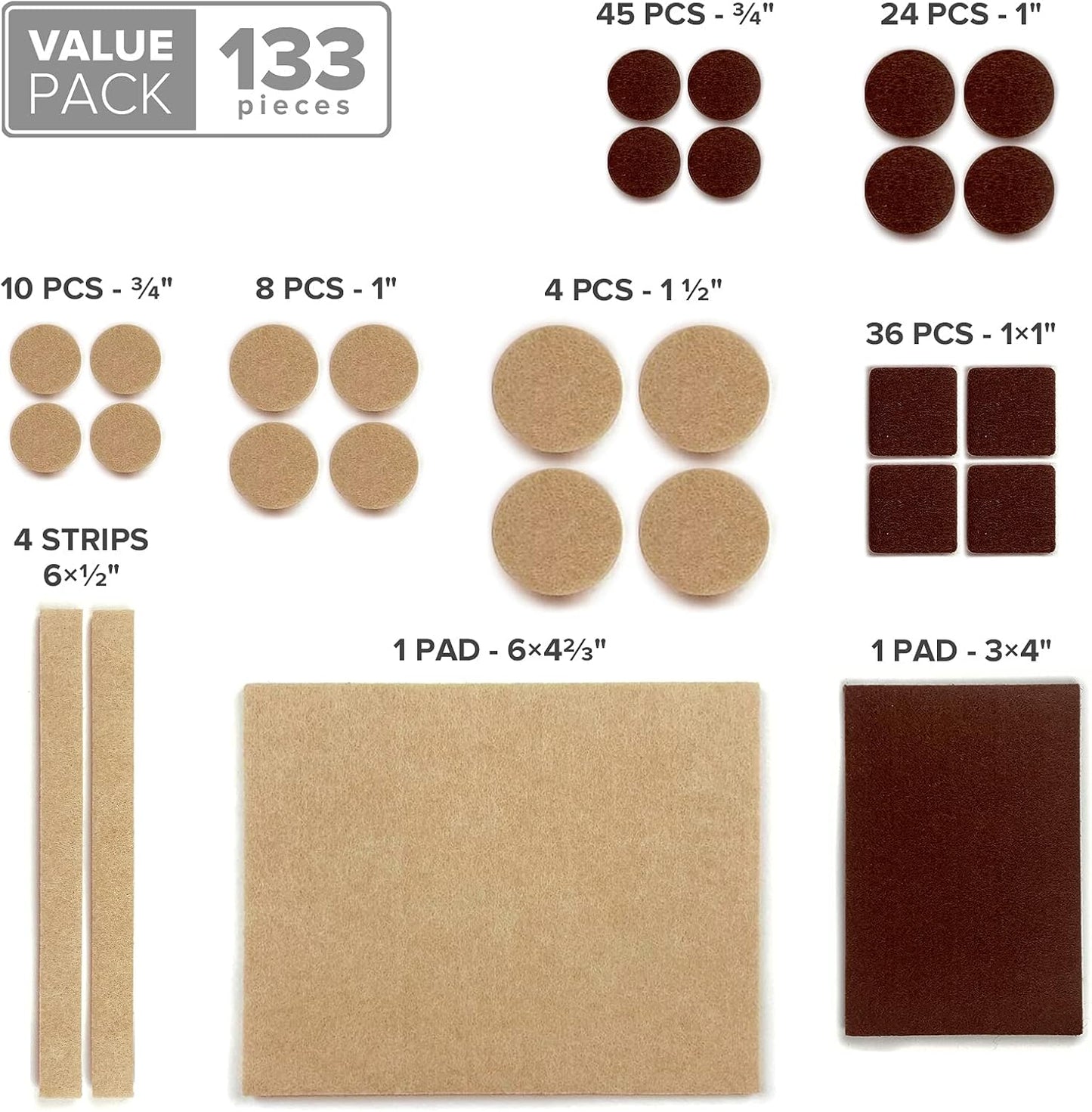 X-PROTECTOR Felt Furniture Pads - 133 PCS Premium Floor Protectors for Hardwood & Laminate | Brown & Beige