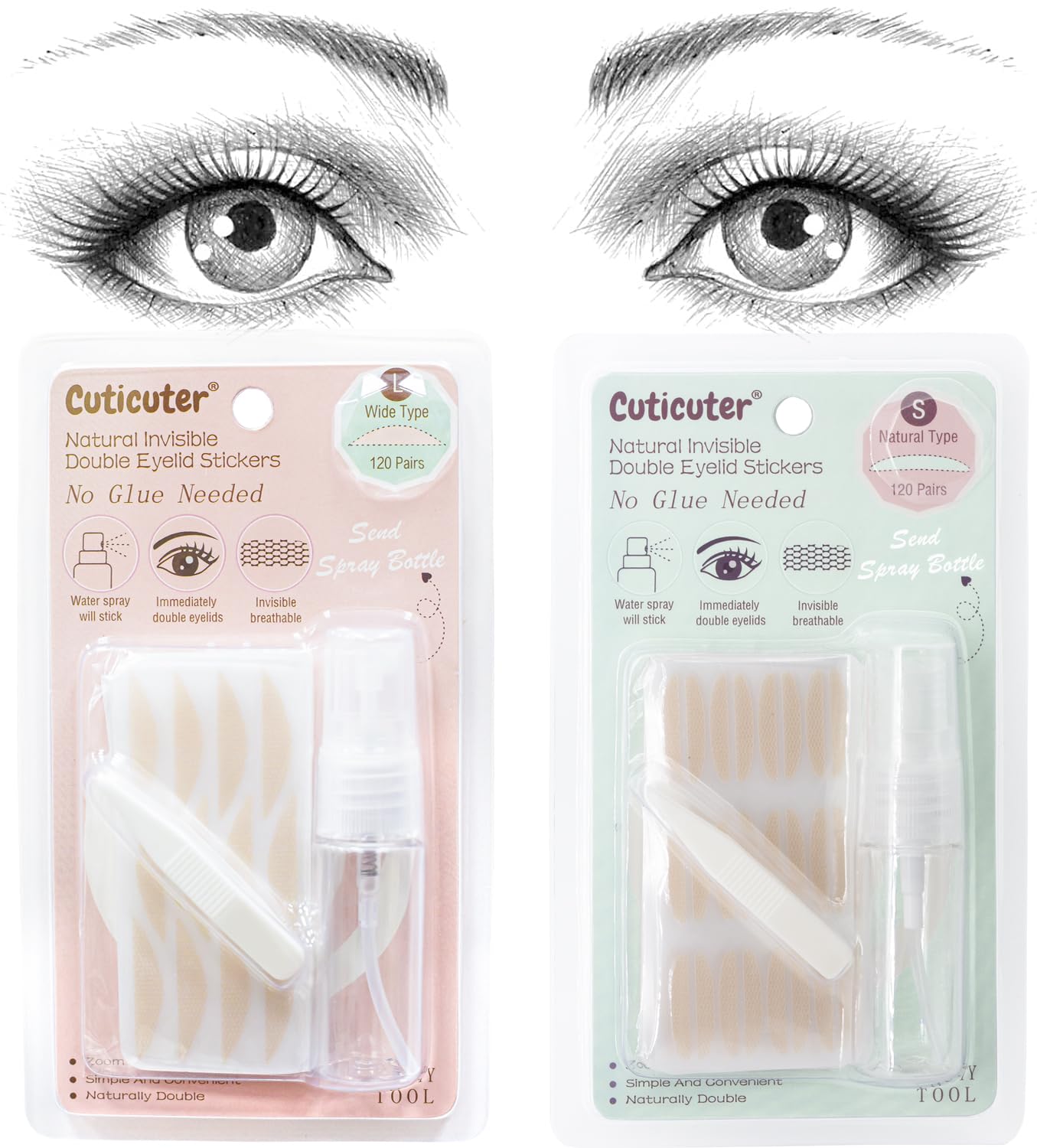 Cuticuter 240Pieces Double Eyelid Tape, Invisible Lace Eyelid Lifter Strips, Natural Fiber Waterproof Eye Lid Contour Stickers for Droopy Lids, Hooded Eyes