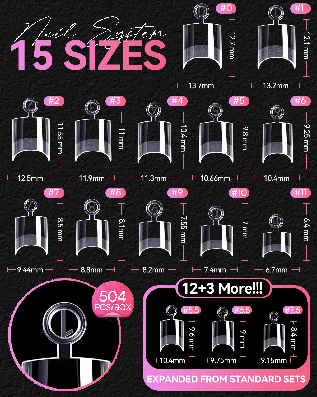 Makartt Short Square Nail Tips: 504 PCS Half Cover Pre-shaped Acrylic Nail Tips, Half Matte, 15 Sizes, False Nails - Easy-to-go Nail Extensions Manicure Supplies Salon DIY at Home