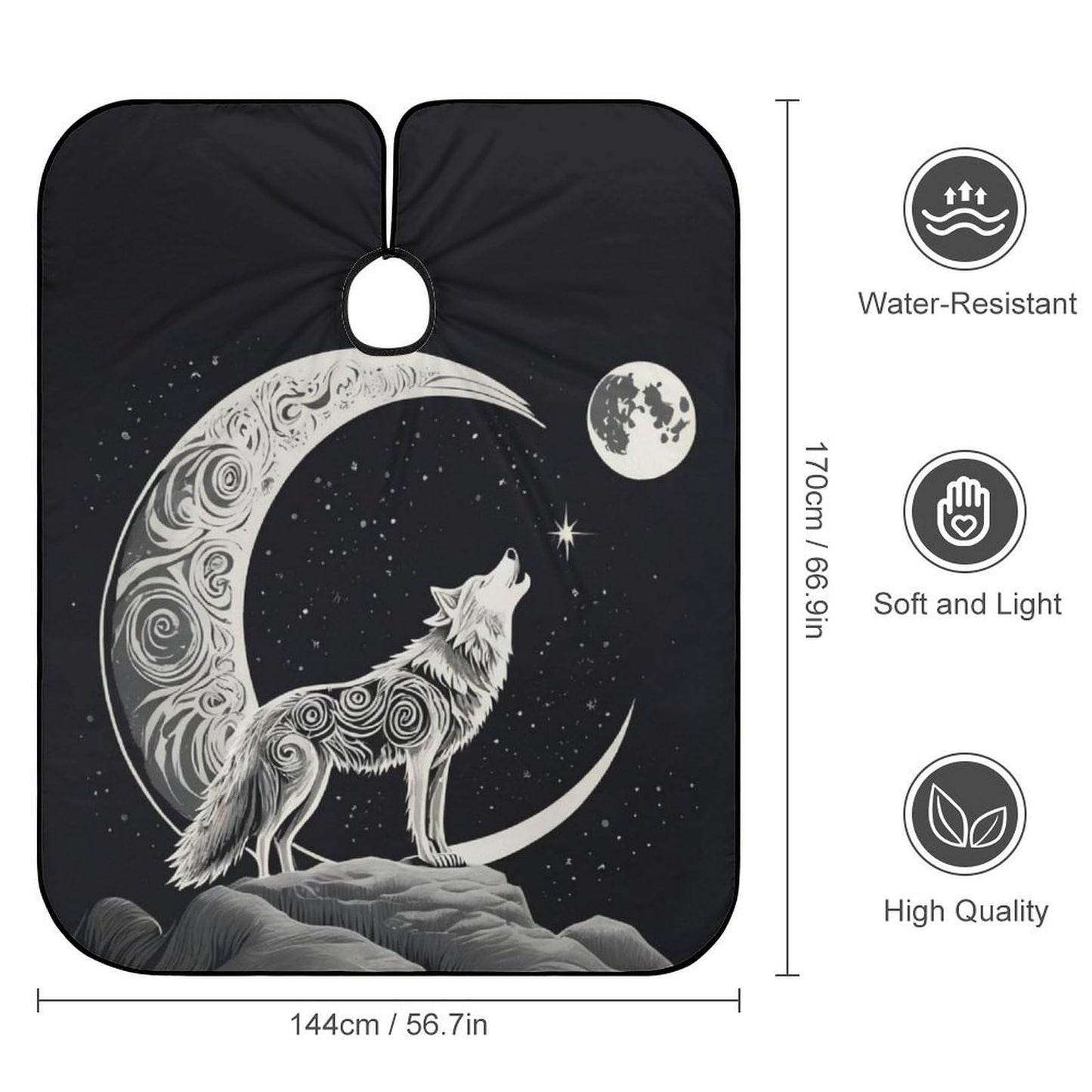 Large Professional Barber Cape Waterproof Hair Cutting Cape for Men Women Wolf Howling Moon