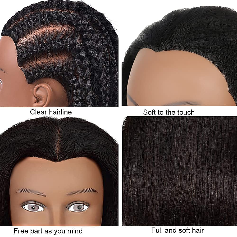 Mannequin Head with Human Hair 100% Real Hair Manikin Cosmetology Doll Head Hairdresser Practice Styling Training Head with Free Clamp Holder
