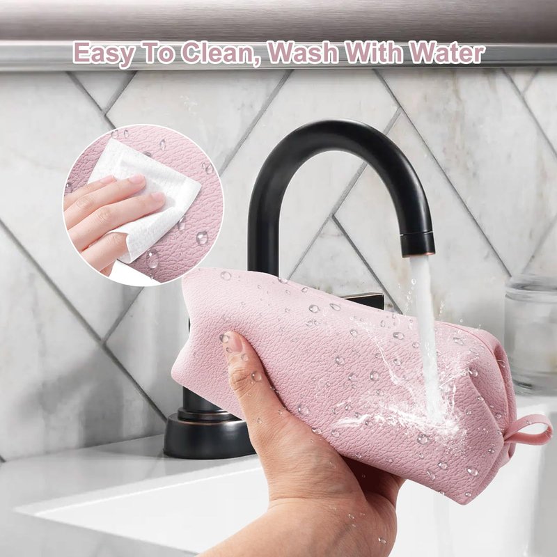 FyndAna Portable Silicone Makeup Bag, Large Waterproof Makeup Brush Bag,Bathroom Travel Bag,Upgraded Leakproof Zipper Makeup Box,Suitable for Mens Womens(Pink)