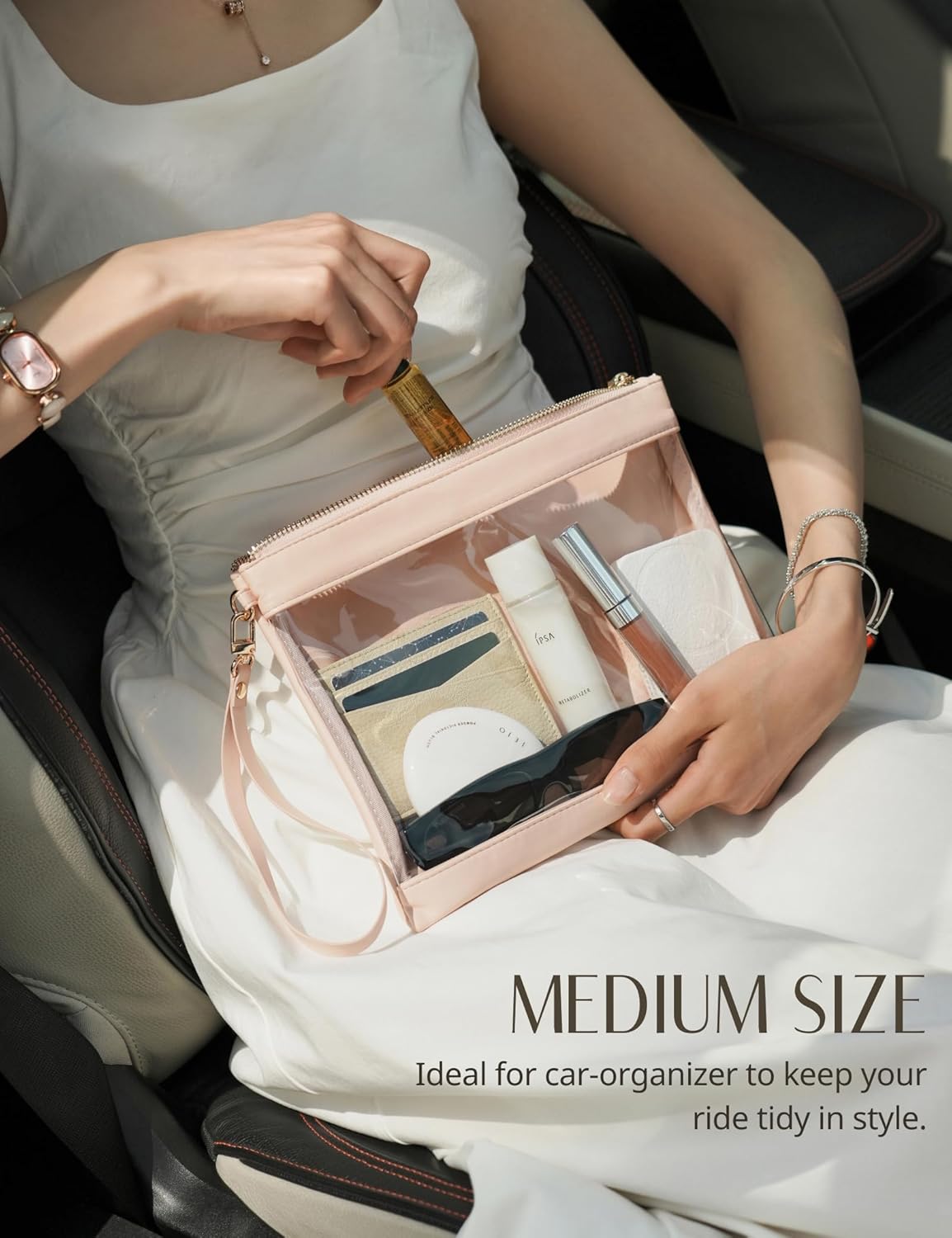 Clear Makeup Bag Organizer - Travel Pouches for Women | Zipper Toiletry Set - 3 Pack in Nude Pink
