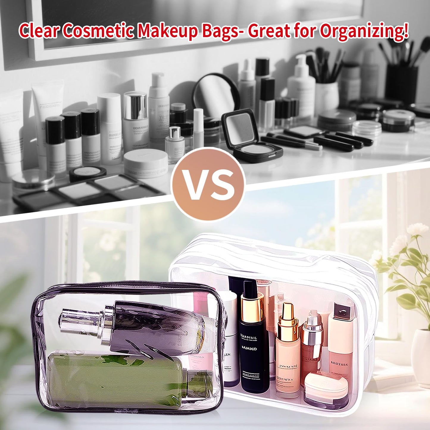 QLFJ-FurDec 24 PCS Clear Makeup Bag with Zipper, Waterproof Transparent Toiletry Bag Organizer, PVC Portable Cosmetic Bags for Women Men Traveling Vacation Bathroom Home (Black)