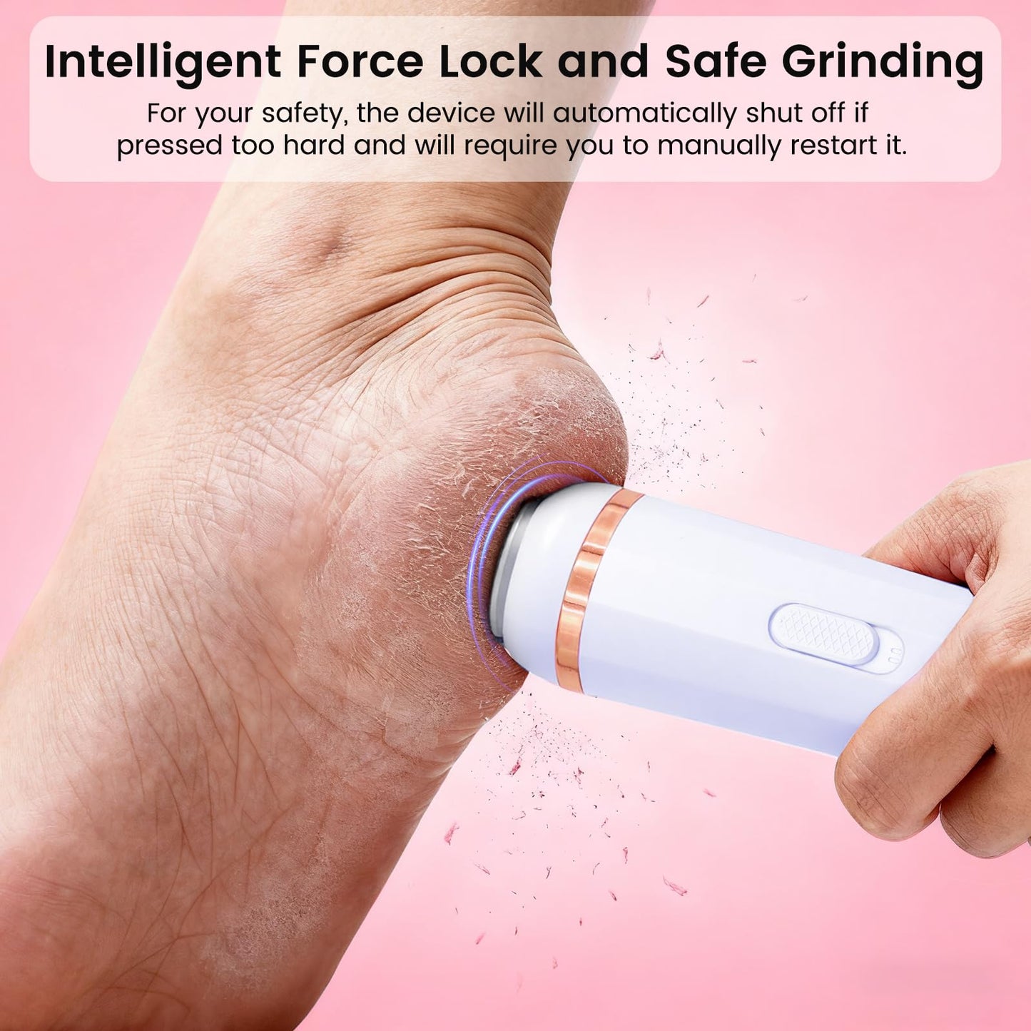 Wireless Electric Foot File - Callus Remover Tool for Feet, Rechargeable Pedicure Tool with 3 Replaceable Grinding Heads, Professional Adjustable Speed Foot Files for Dead Skin, Cracked Heels (White)