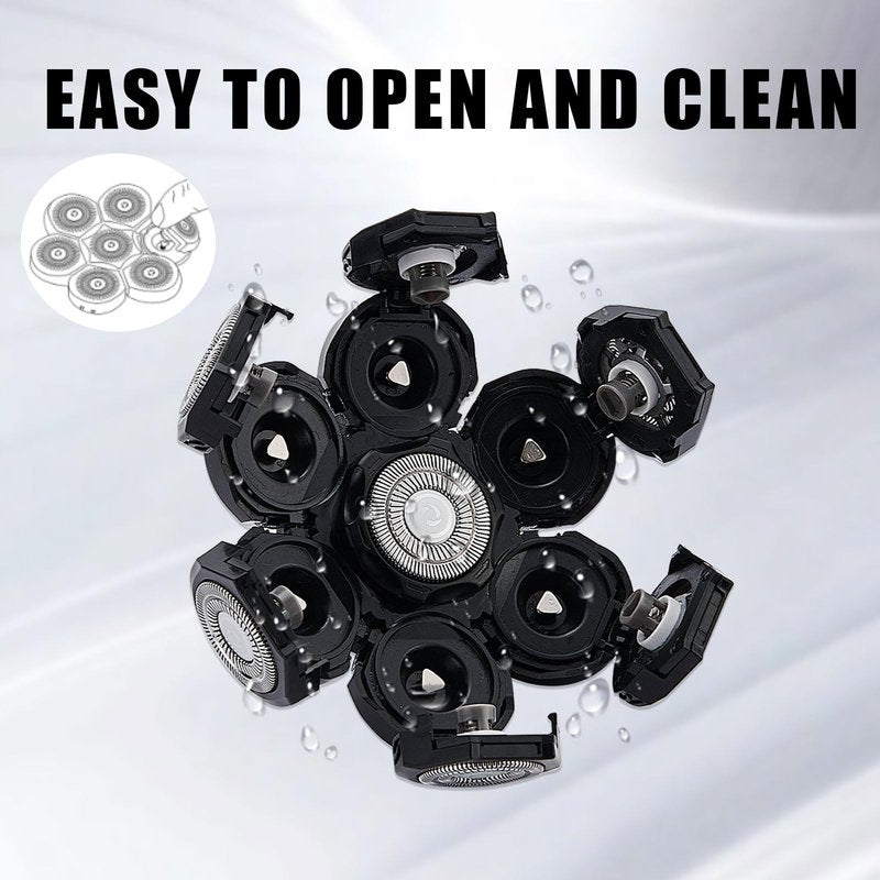 7 Blades Head Shaver Replacement Heads, Universal Fit for Electric Razors, Wet & Dry Use, 7D Floating Design, Stainless Steel Blade Heads, Ideal for Men's Face & Bald Head Shaving (1 Count)