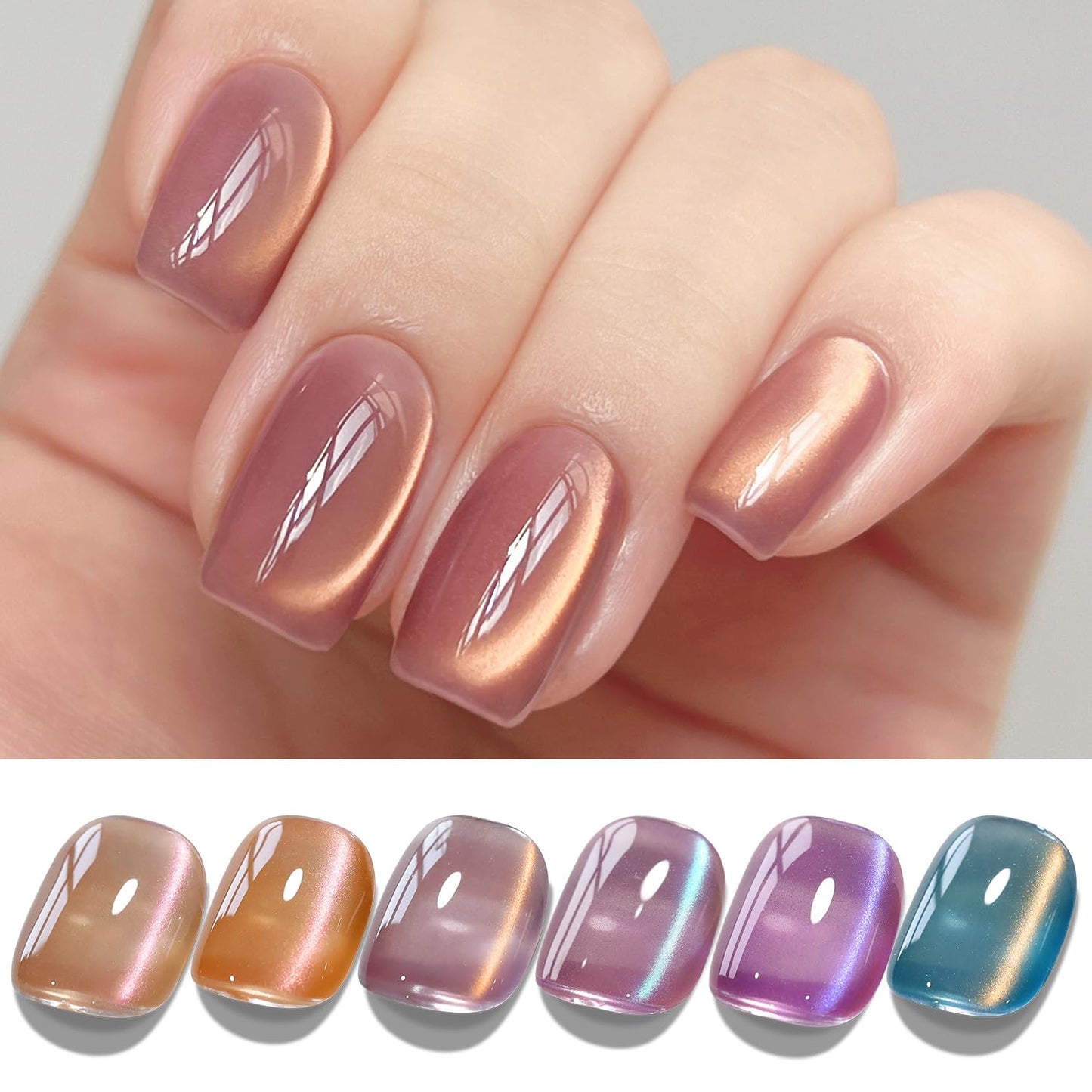 Cat Eye Gel Polish Set - 6 Shimmering Colors with Magnetic Holographic Effect | UV Nail Art Kit