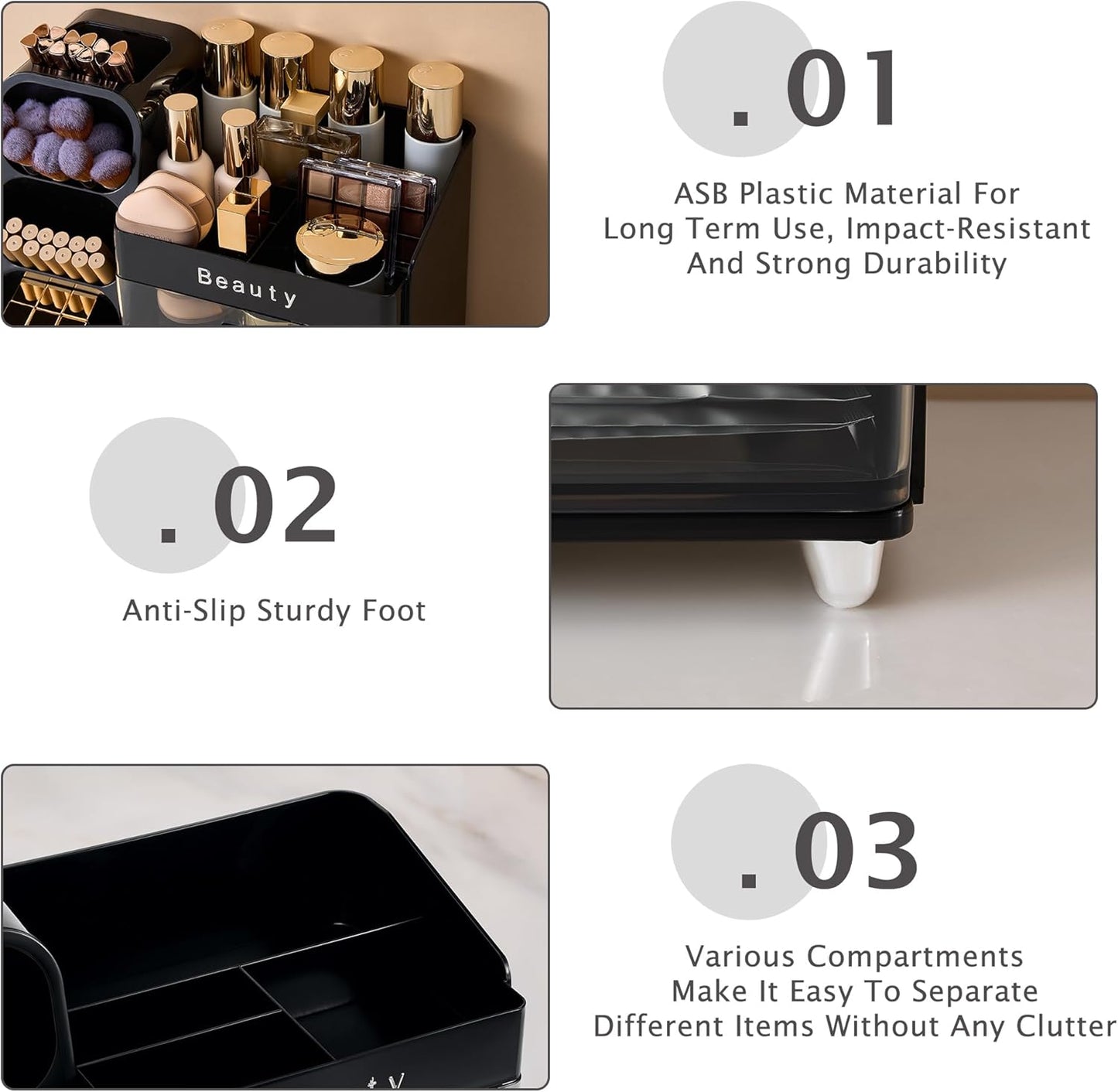 Makeup Organizer for Vanity - Spacious Countertop Storage with Brush Holder & Drawers | Ideal for Cosmetics & Skincare
