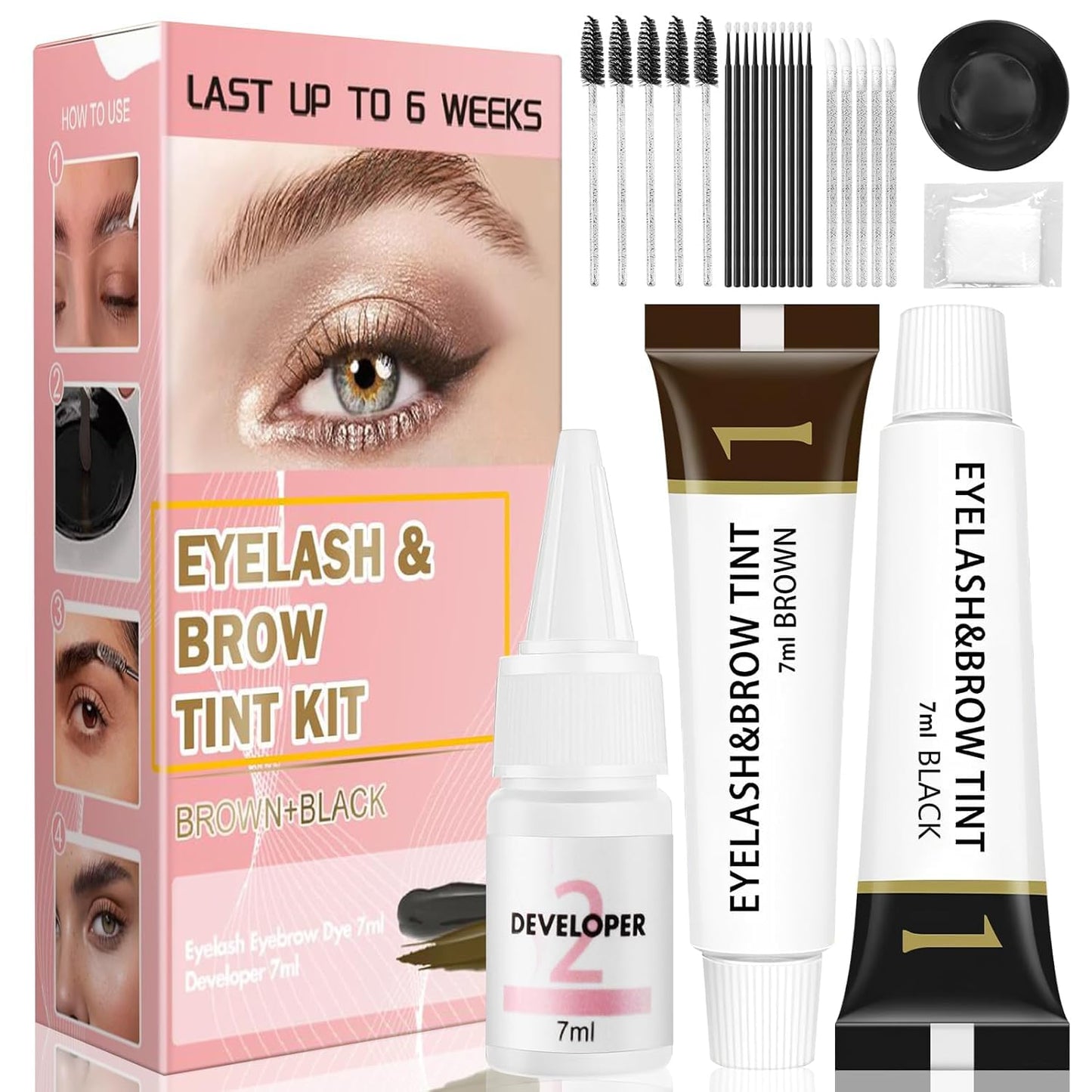 Eyelash & Eyebrow Color Kit - 2-in-1 Professional DIY Color Set | Long-Lasting Natural Black & Brown