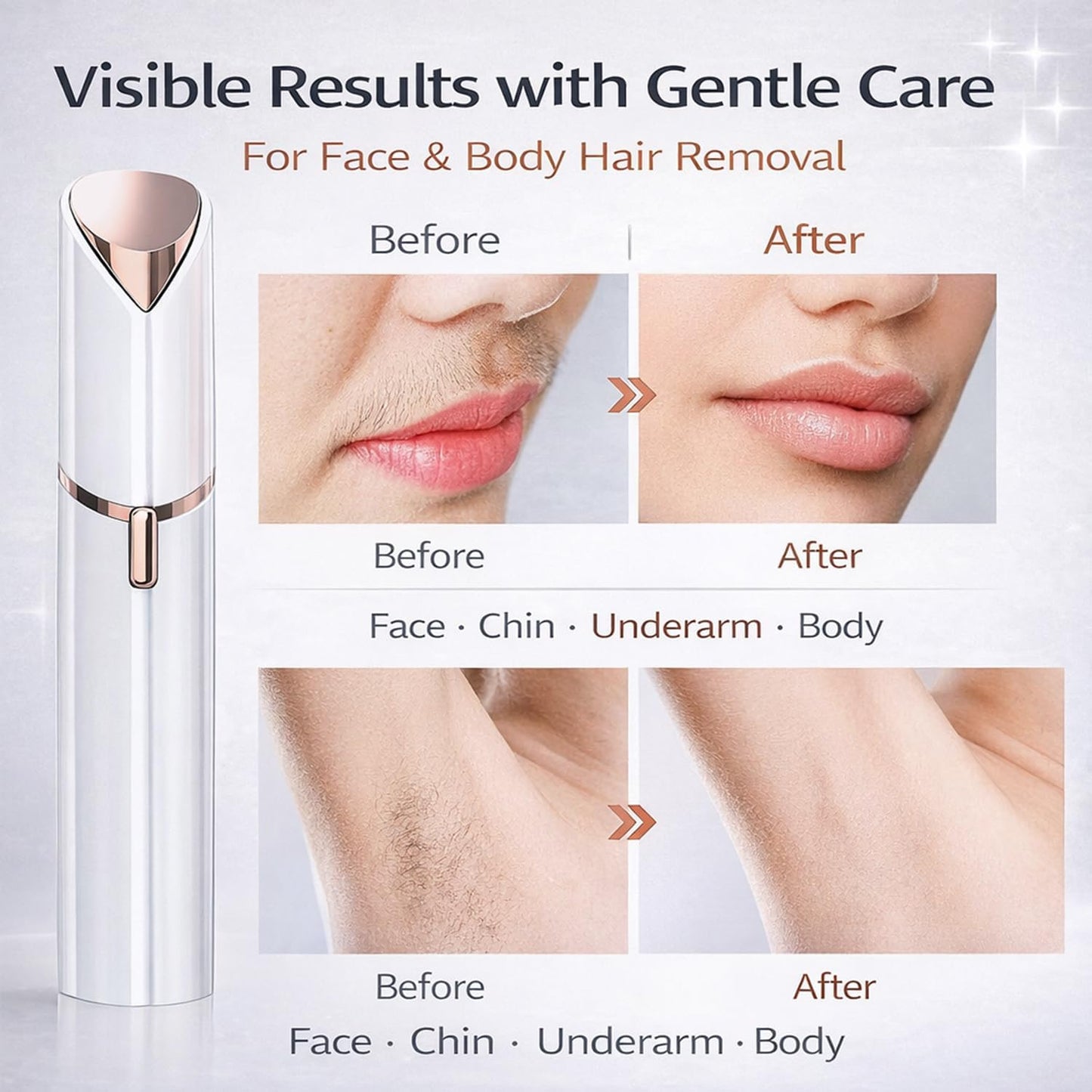 Electric Facial Hair Trimmer for Women - USB Rechargeable Lipstick-Style Shaver with LED Light | Portable Grooming Tool (White)