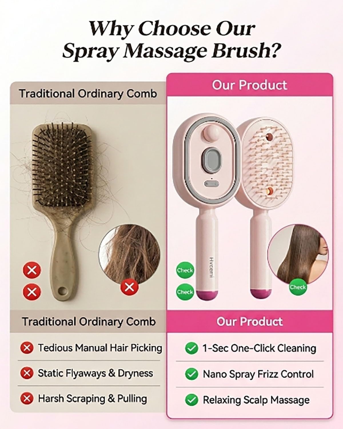Electric Spray Air Cushion Massage Comb 5-in-1 Detangling Water Mist Hair Steam Brush for Dry Frizzy Hair Care Rechargeable Self-Cleaning Gloss Enhancing Brushes Steamer Home Spa Gift