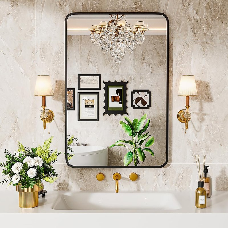 NBGV 22" x 30" Bathroom Mirror Black Bathroom Mirrors for Over Sink Modern Bathroom Vanity Mirror for Bedroom Entryway or Living, Metal Framed HD Tempered Glass Room Horizontal or Vertical