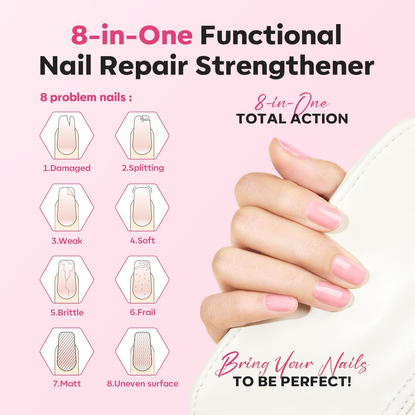 Nail Strengthener & Growth Sheer Pink Polish - Extra Strong Ridge Filler for Damaged Nails | 15ml