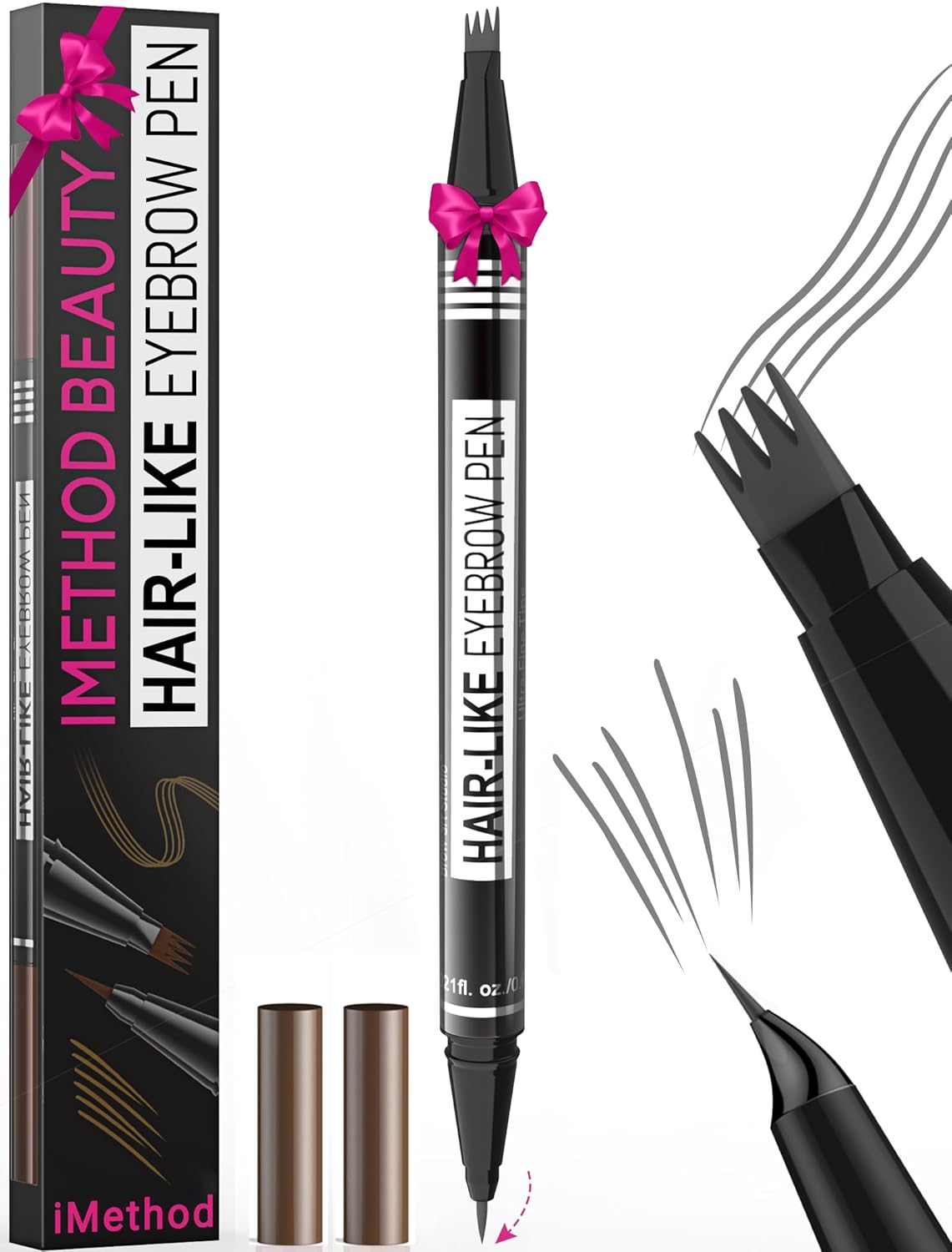 Microblading Eyebrow Pen - 2-in-1 Dual-Ended Pencil with 4-Fork & Brush Tips for Natural Hair-Like Brows | Long-Lasting Brown