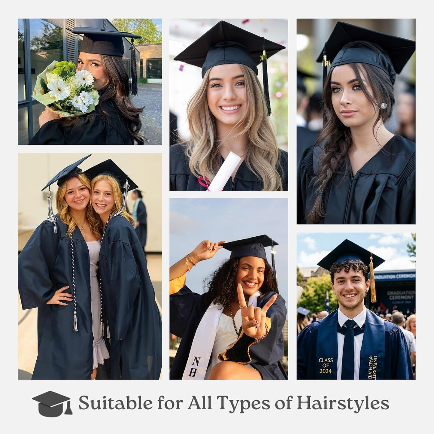 Graduation Cap Headband Insert - Secure Fit for Curly & Thick Hair | No-Slip Design, Black