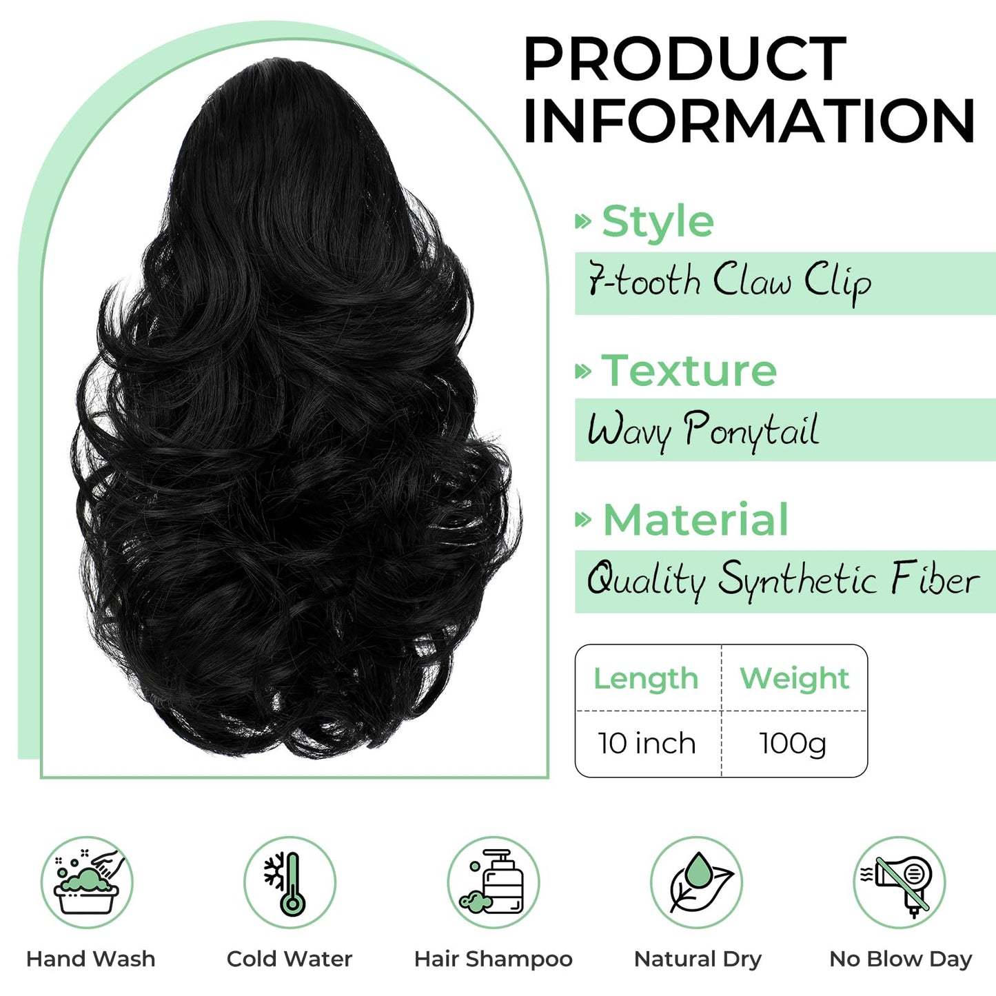 Cephermer Ponytail Extension 10" Claw Clip Short Wavy Pony Tails Copper Red Natural Looking Synthetic Hairpiece for Women