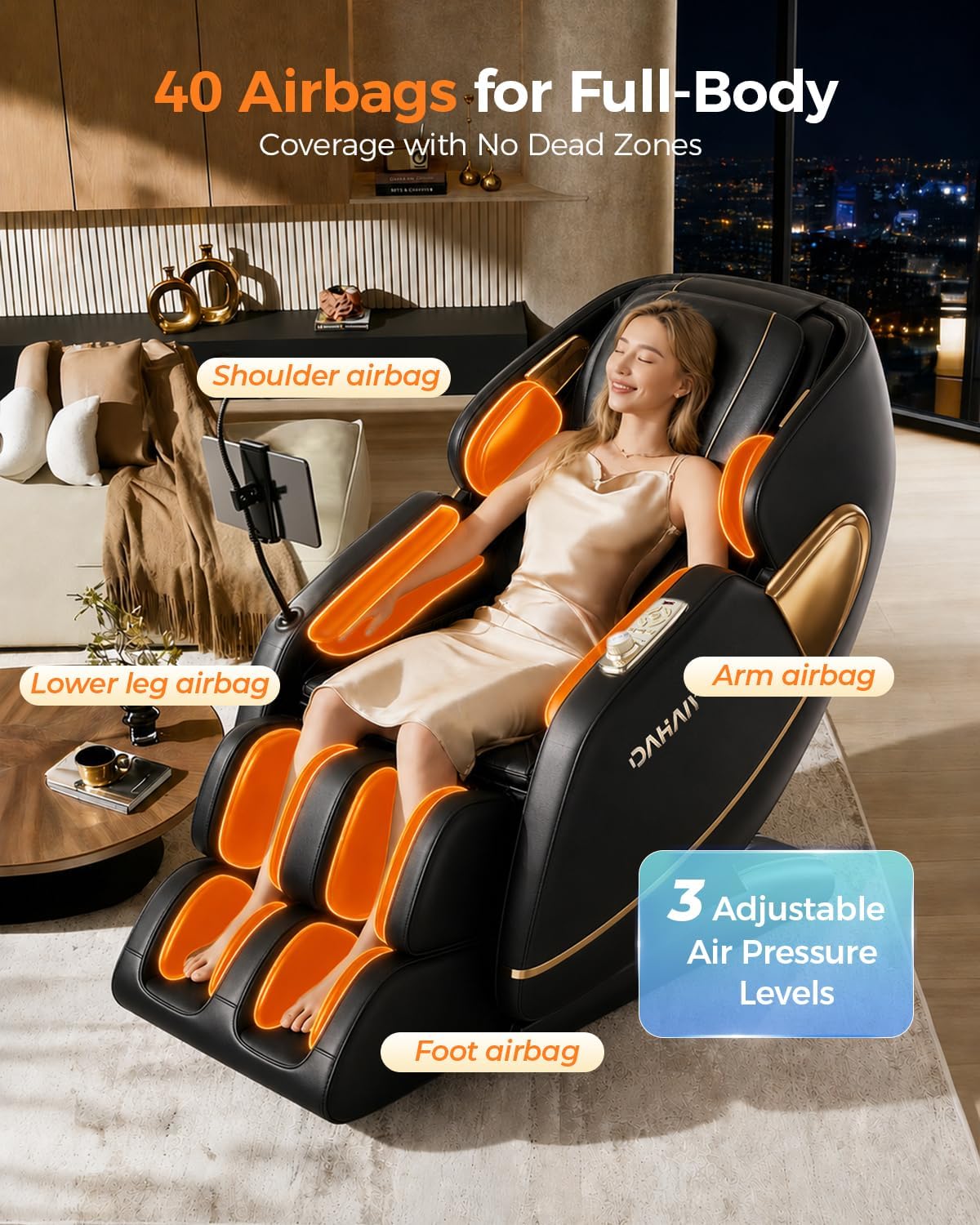 4D Full Body Massage Chair - AI Voice Control, Heated Recliner, PU Leather | Black