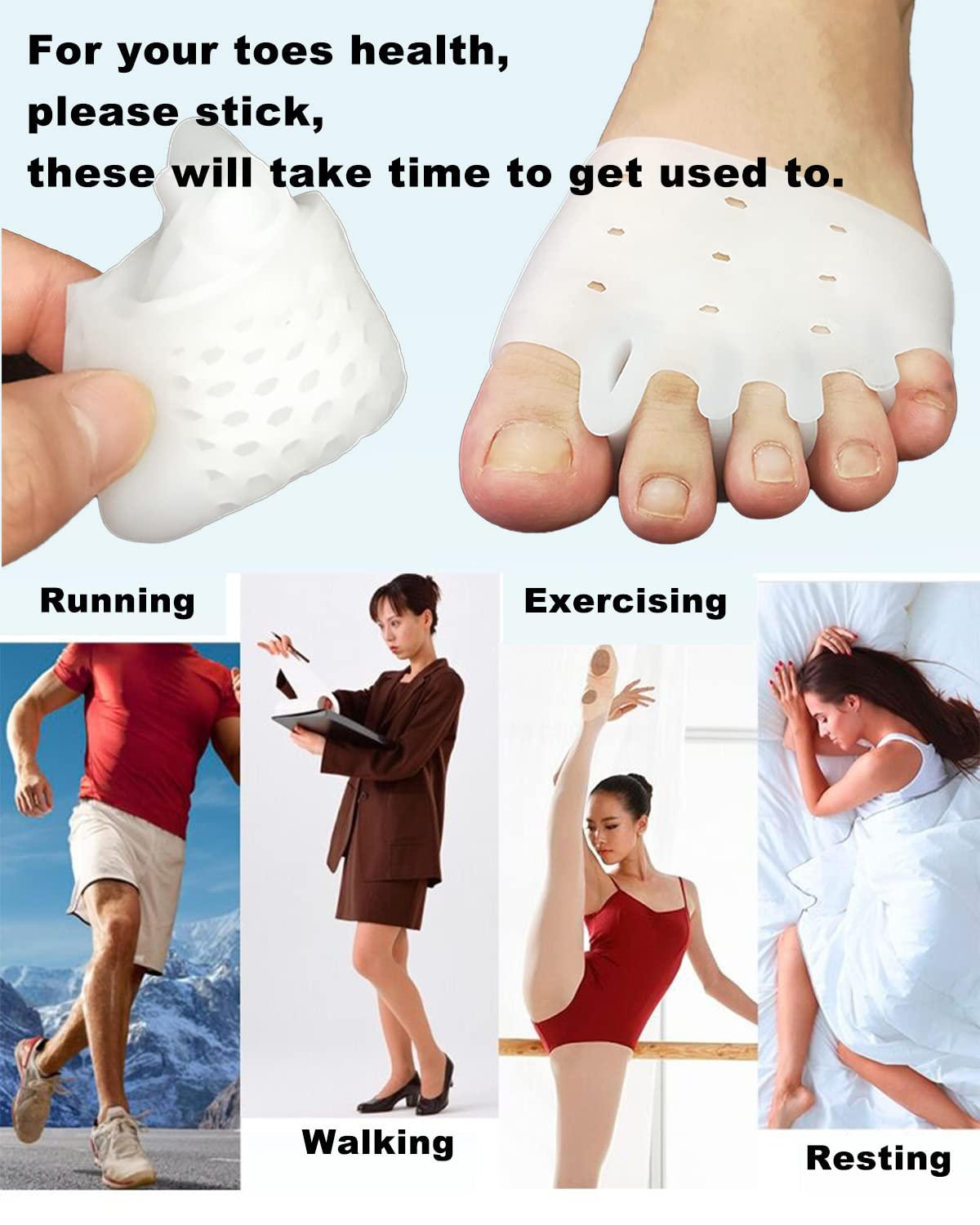 Golbylicc 4 Pairs Metatarsal Gel Pads Toe Spacers Separators to Correct Bunions, Forefoot Pads, Hammertoe Corrector Big Toe Straighteners for Women Men Foot Pain Relief