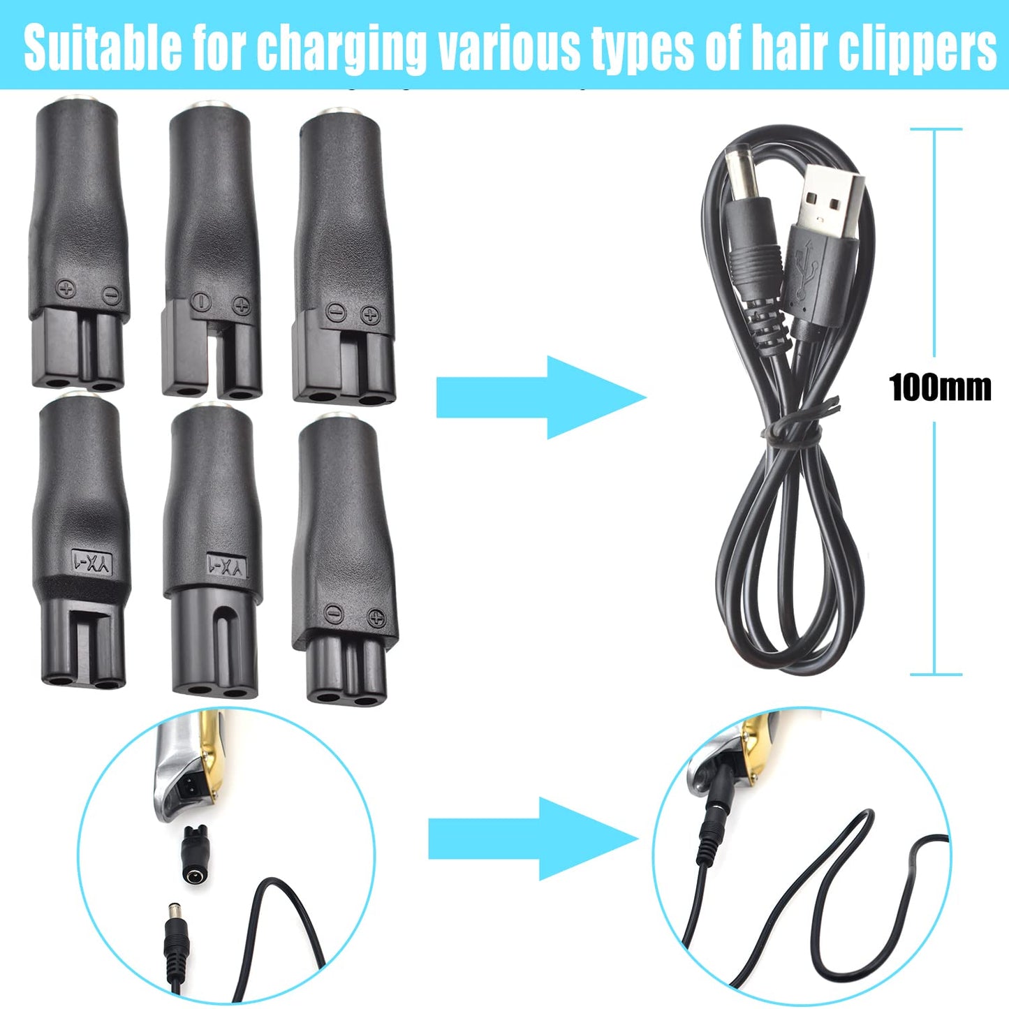 BOEEA 9 PCS Replacement Power Cord 5V Charger USB Adapter Suitable for Electric Hair Clippers, Beard Trimmers, Shavers, Beauty Instruments, Desk Lamps, Purifiers.