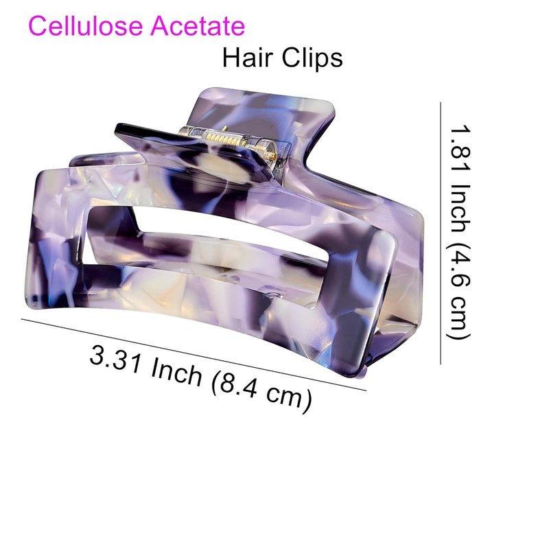 Acetate Tortoise Shell Hair Clips - Medium Cellulose Claw Clips for Women | Non-Slip Styling Accessories (2 Pack)