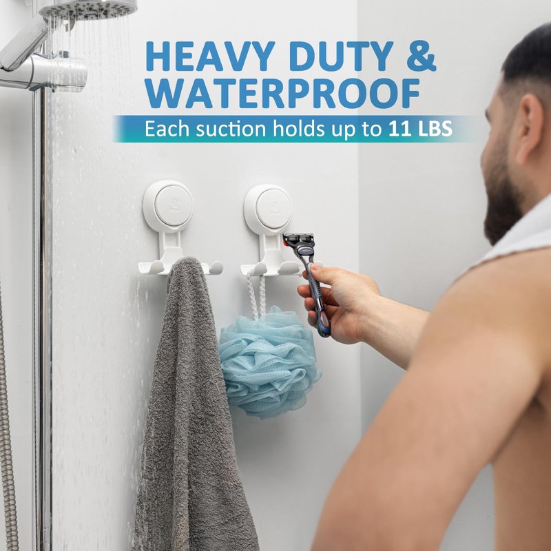 TAILI Suction Cup Razor Holder in Shower 2 Pack, Towel, Loofah, Shaver Holder for Bathroom Wall, Powerful Suction Cup Shower Hooks, Easy to Install and Reuse, White