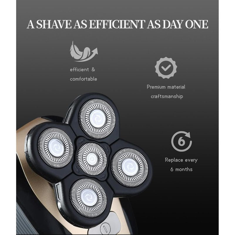 Pinkind Replacement Shaver Heads Compatible with Freebird Shaver, 5 Blades Refills for Bald Men, Electric Razor Replacement Heads for Freedom Grooming with 3 Cleaning Brush