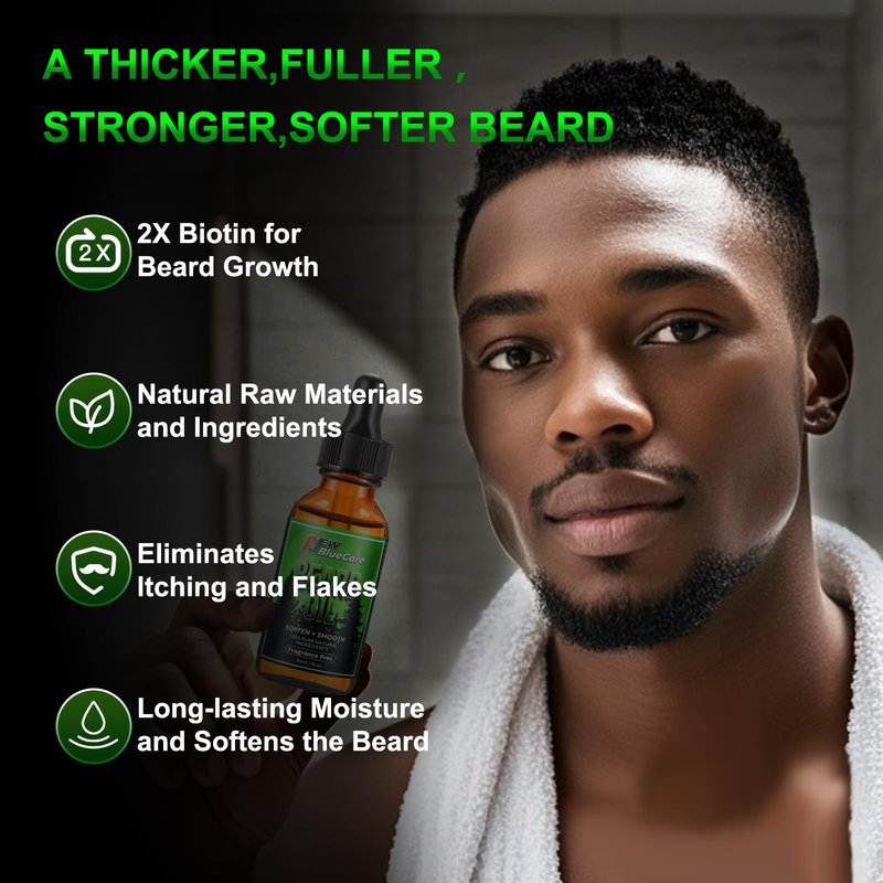 NEWBLUECARE Beard Oil and Beard Balm for Men - Beard Growth Kit for Beard Soften and Moisture - Natural & Organic Jojoba, Argan, Shea Butter - Beard Care Kit for Dad, Husband, Boyfriend, Green