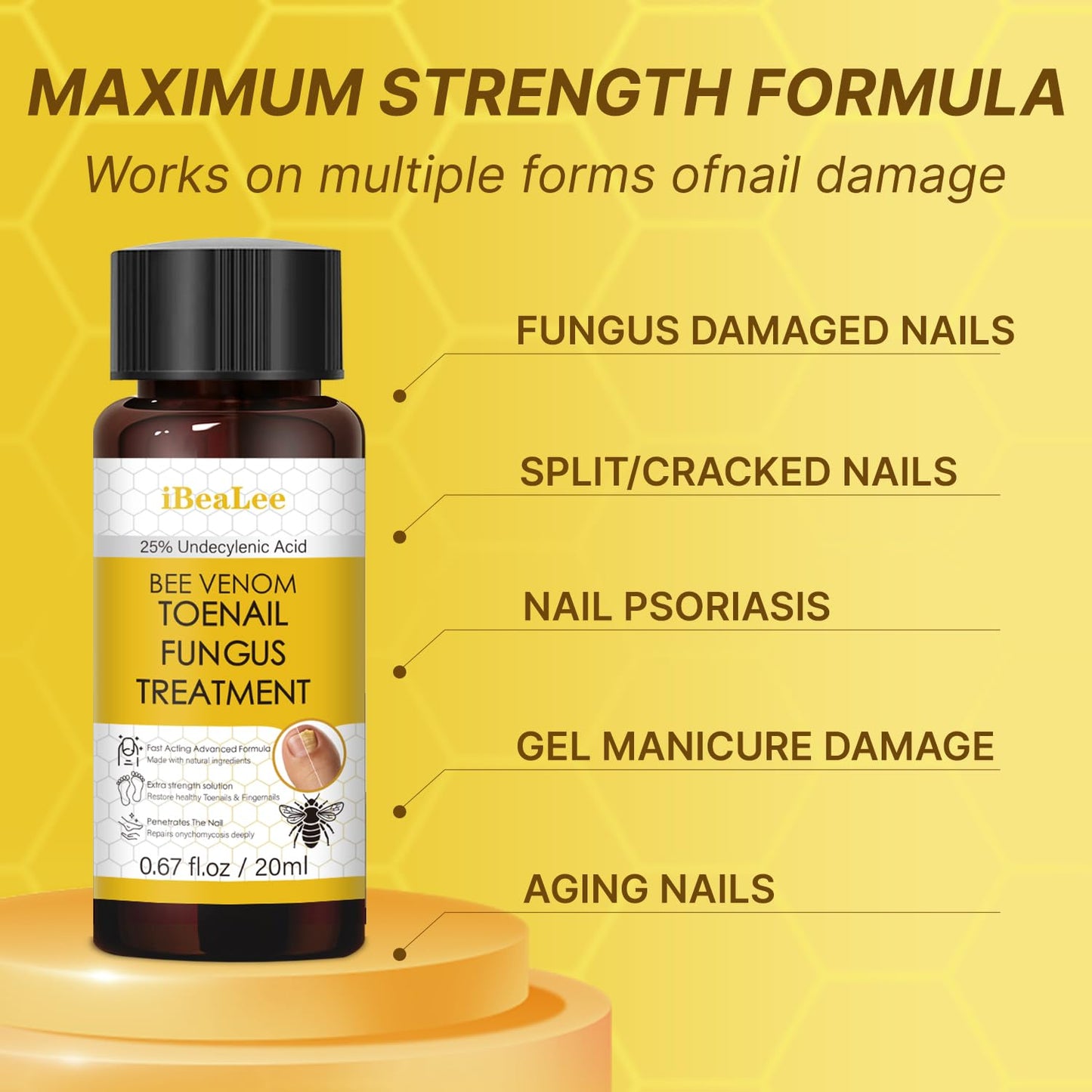 Bee Venom Antifungal Solution Extra Strength - Targets Fungal Concerns on Toenails & Fingernails, Helps Restore Yellow & Ingrown Nails, Foot Care Essentials