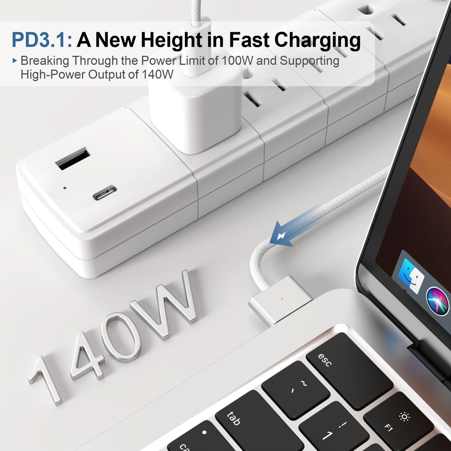 140W USB-C to Magnetic 3 Cable 6.6FT, Compatible with MagSafe 3 for MacBook Pro 14" 16" & Air 13" 15" M4 M3 M2 2021-2025 Fast Charging Cord White