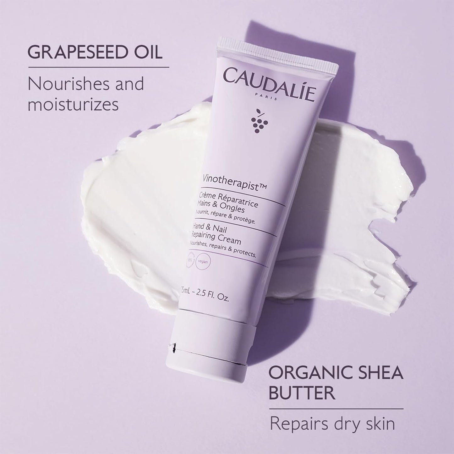Caudalie Vinotherapist Hand and Nail Cream - Nourishing Shea Butter & Grapeseed Oil | Vegan Formula