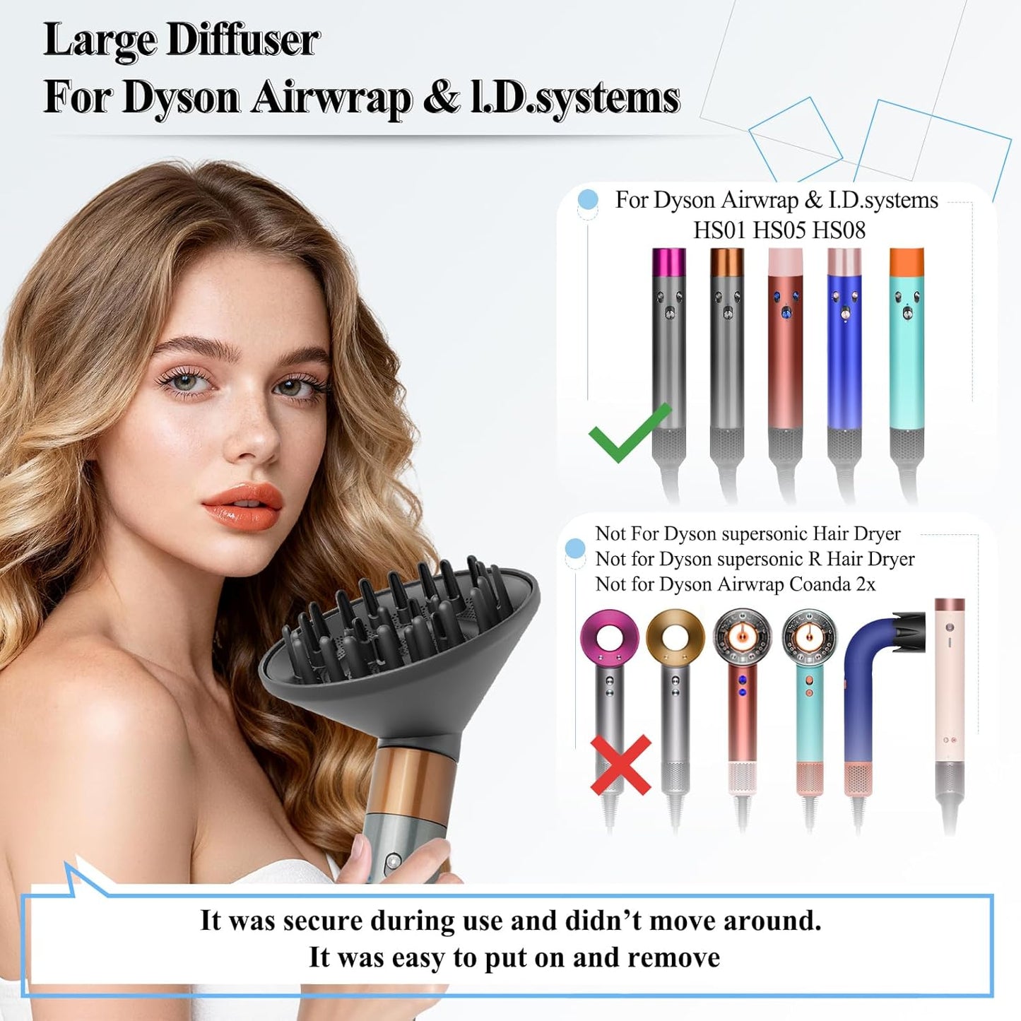 Large Diffuser Attachment for Dyson Airwrap | Upgraded Nozzle for Faster Curl Definition - Grey