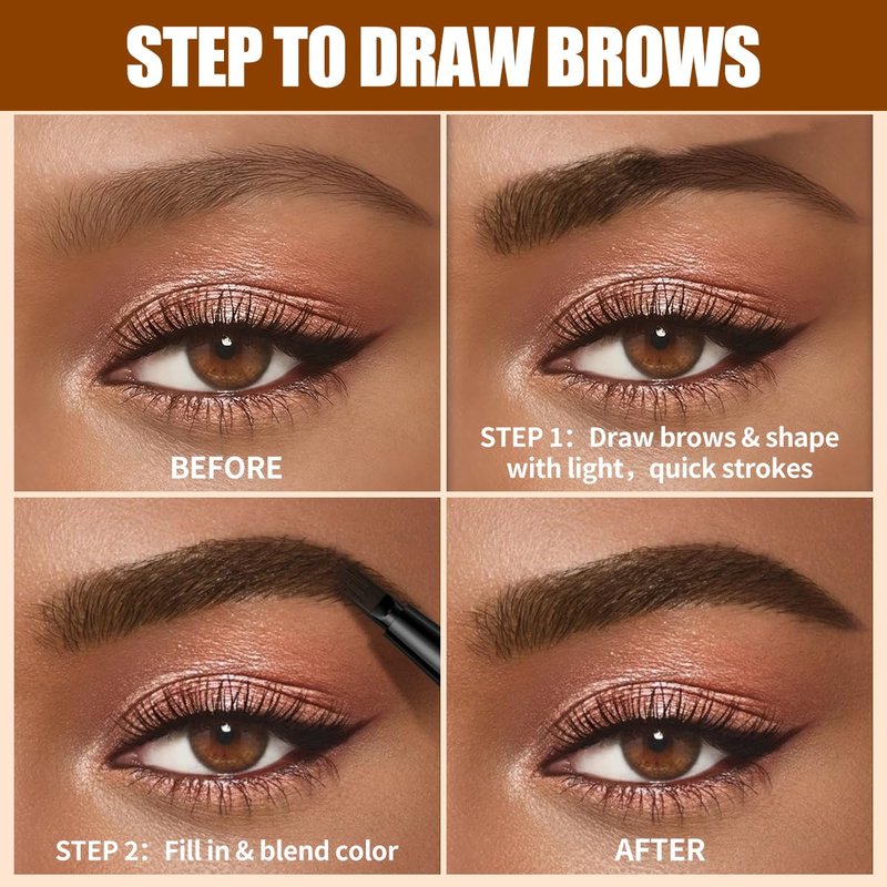 Microblading Eyebrow Pencil - Waterproof 4-Fork-Tip for Natural Hair-Like Brows | Long-Lasting Black