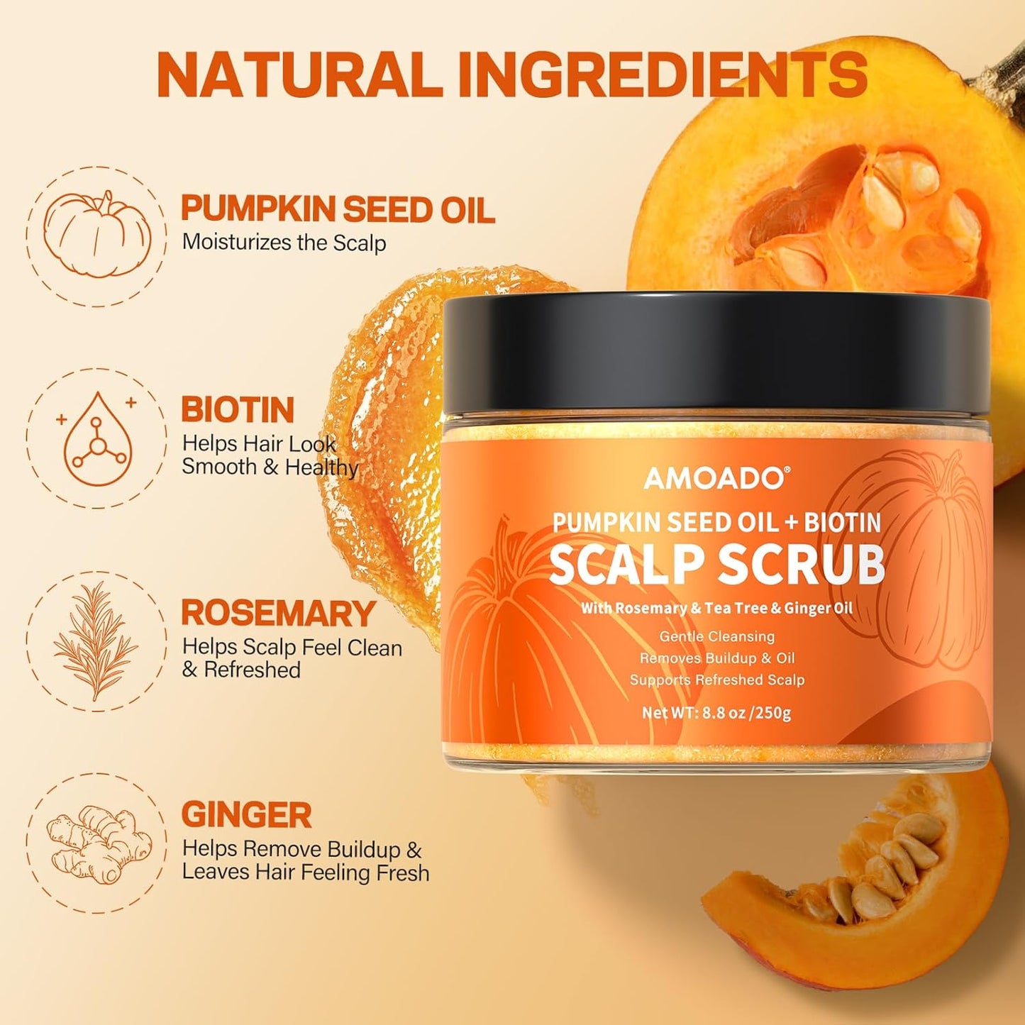 Pumpkin Seed Oil Scalp Scrub - Biotin & Rosemary Exfoliator | Sulfate-Free Detox for Itchy Scalp & Dandruff