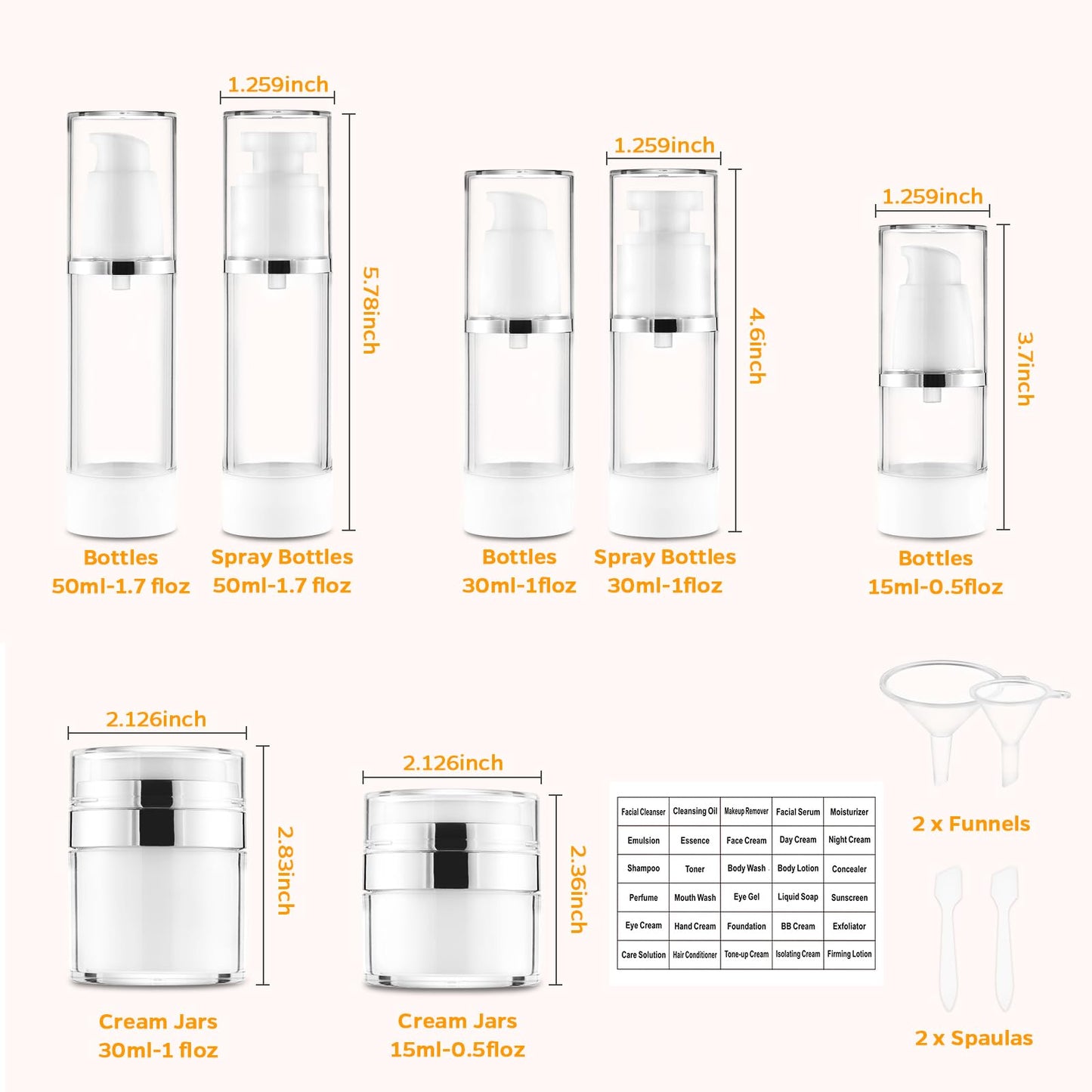 Rusikia 13 Pack Big Travel Size Containers, Airless Pump Bottles Jar Kit