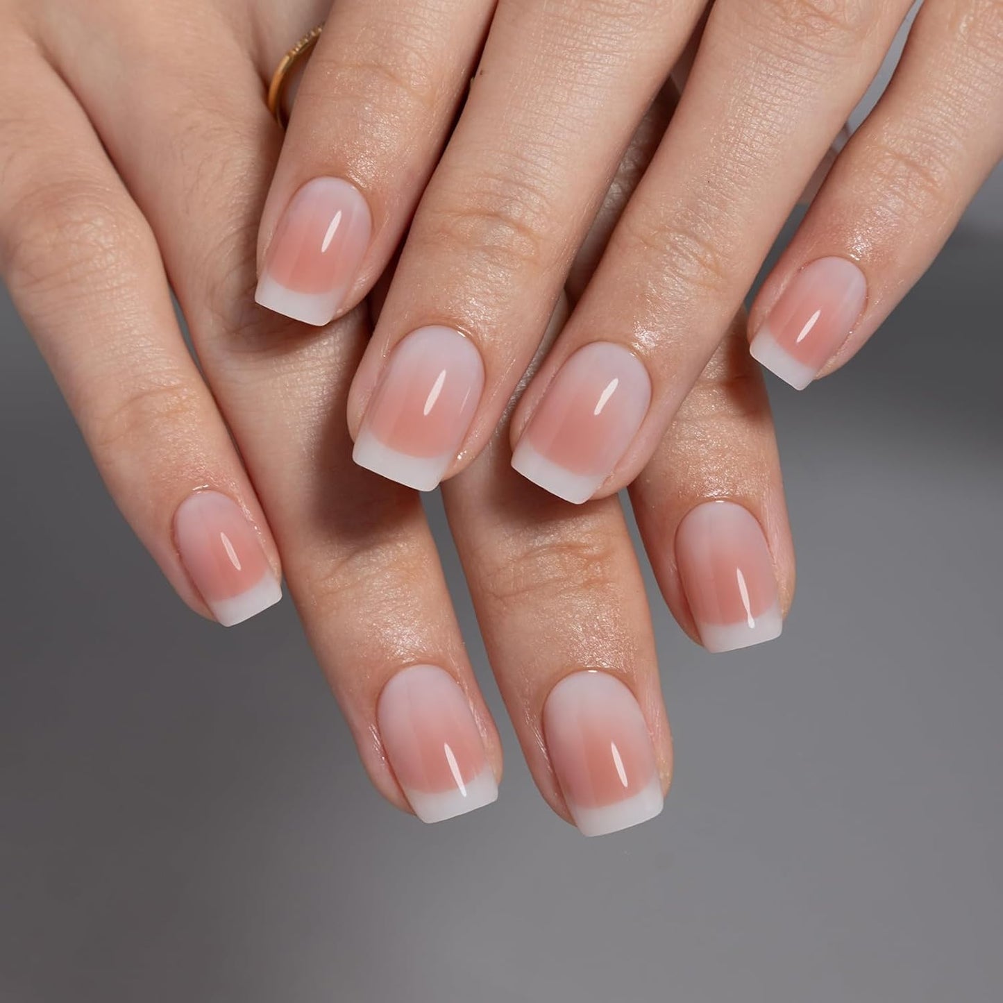 Chrome Press On Nails - Oval Soft Gel Nude Short for Women | 32 Reusable Glossy Glue-On Nails in 16 Sizes