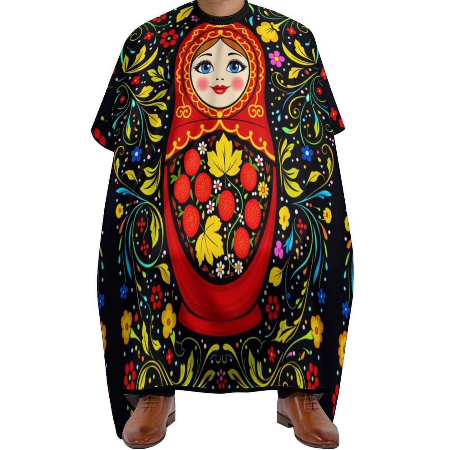 PGDFHGF Russian Doll Floral Adult Barber Apron for Men Women, Soft Durable Hairdressing Cape with Adjustable Snap Closure for Home Use Barbershops Salons