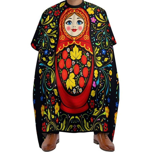 PGDFHGF Russian Doll Floral Adult Barber Apron for Men Women, Soft Durable Hairdressing Cape with Adjustable Snap Closure for Home Use Barbershops Salons