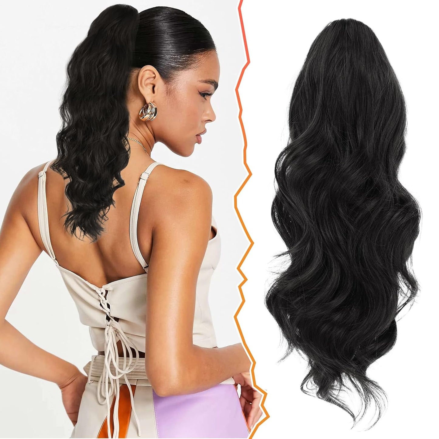 Brown Wavy Curly Ponytail Extension - 20 Inch Synthetic Drawstring Hairpiece for Women | Perfect for Daily and Party Use