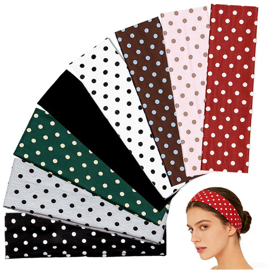 HOLAILS Polka Dot Headbands for Women, Cute Polka Dot Hair Bands for Women's Hair Fashion: 8Pcs Soft Stretchy Hair Hoops, Head Wraps to Cover Hairline Hide Roots, Retro Hair Accessories 6x23cm