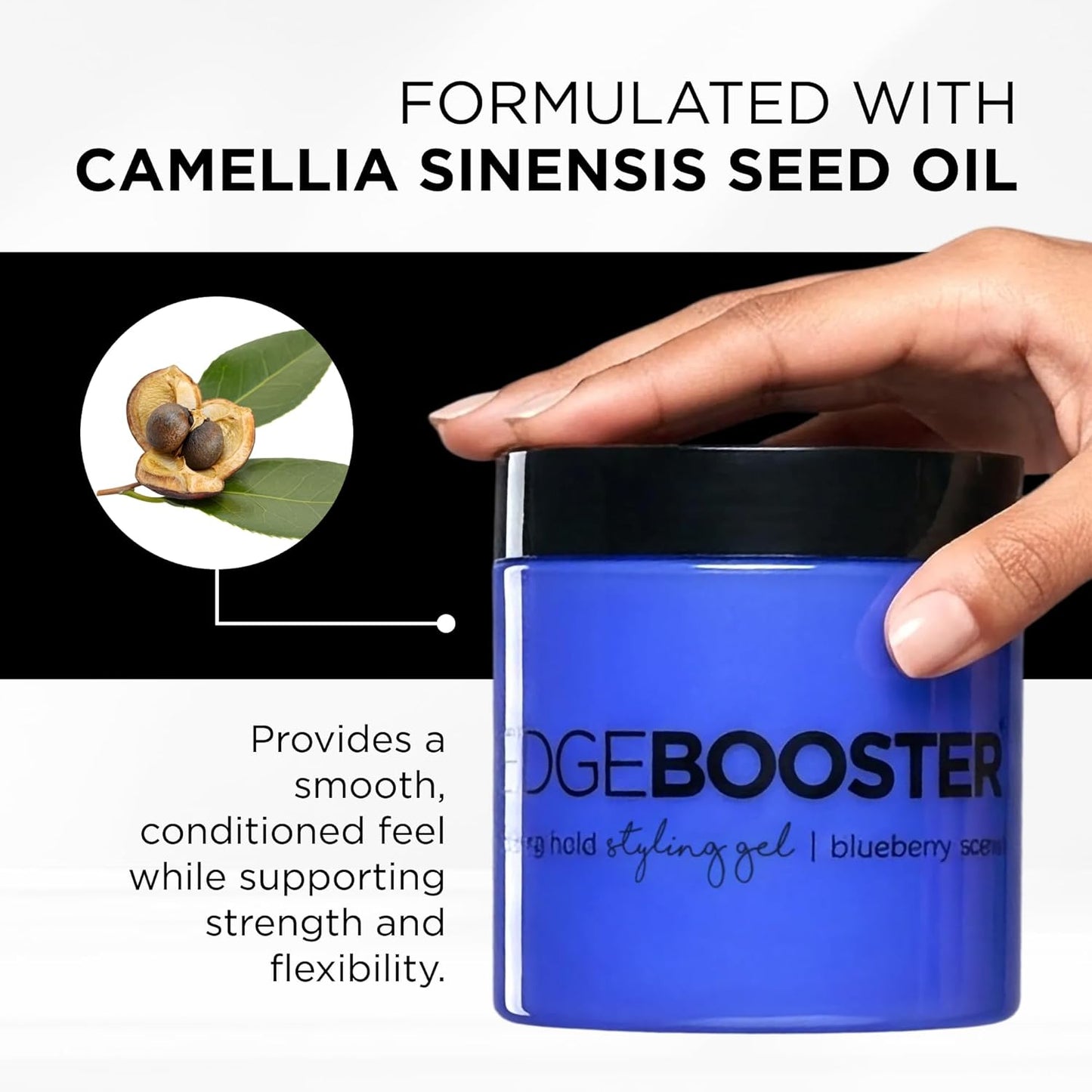 EDGE BOOSTER® Strong Hold Styling Gel - Alcohol-Free Hair Gel with Camellia Sinensis Oil for Curly & Wavy Styles | 16.9oz