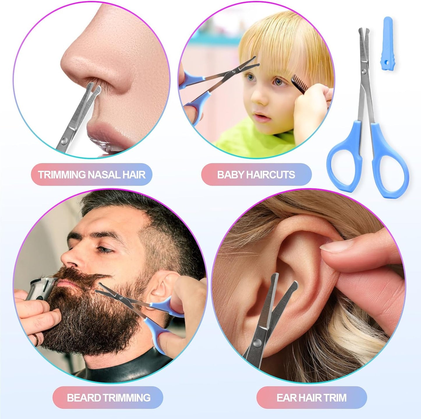 Eyebrow Scissors for Women - 2 Pcs Stainless Steel Facial Hair Trimmers | Small Beauty Scissors for Beard, Nose, Moustache