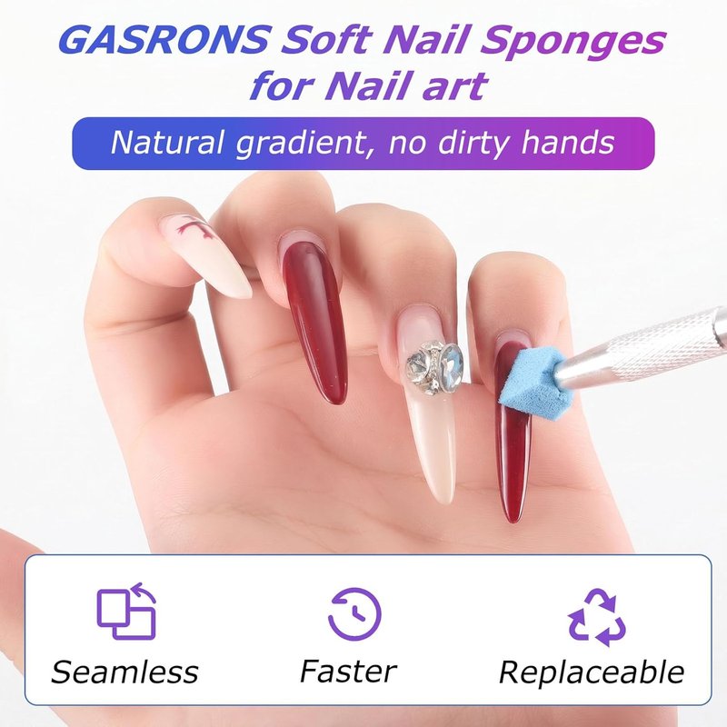 Soft Nail Sponges - 150PCS Reusable Nail Art Sponges with Grabbing Pen & Brush | Blue