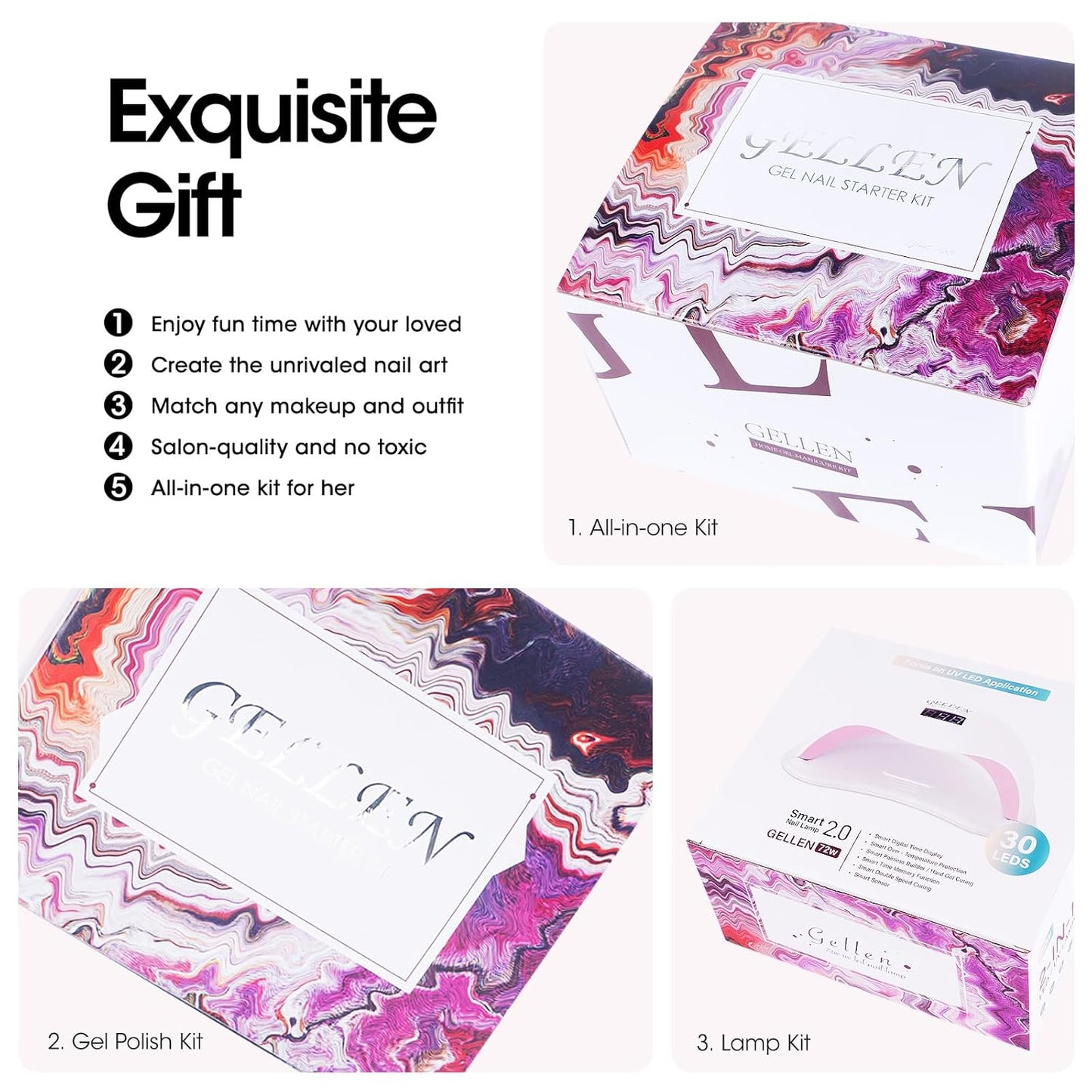Gellen Gel Nail Polish Kit - 12 Colors & 72W UV LED Nail Dryer | Complete Manicure Set for Mother's Day Gift