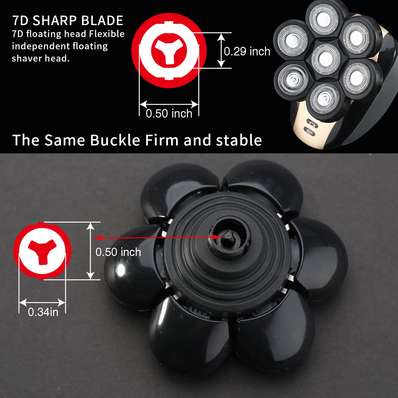 7D Black Electric Razor Replacement Blades - Universal 7 Blade Head Shaver for Men