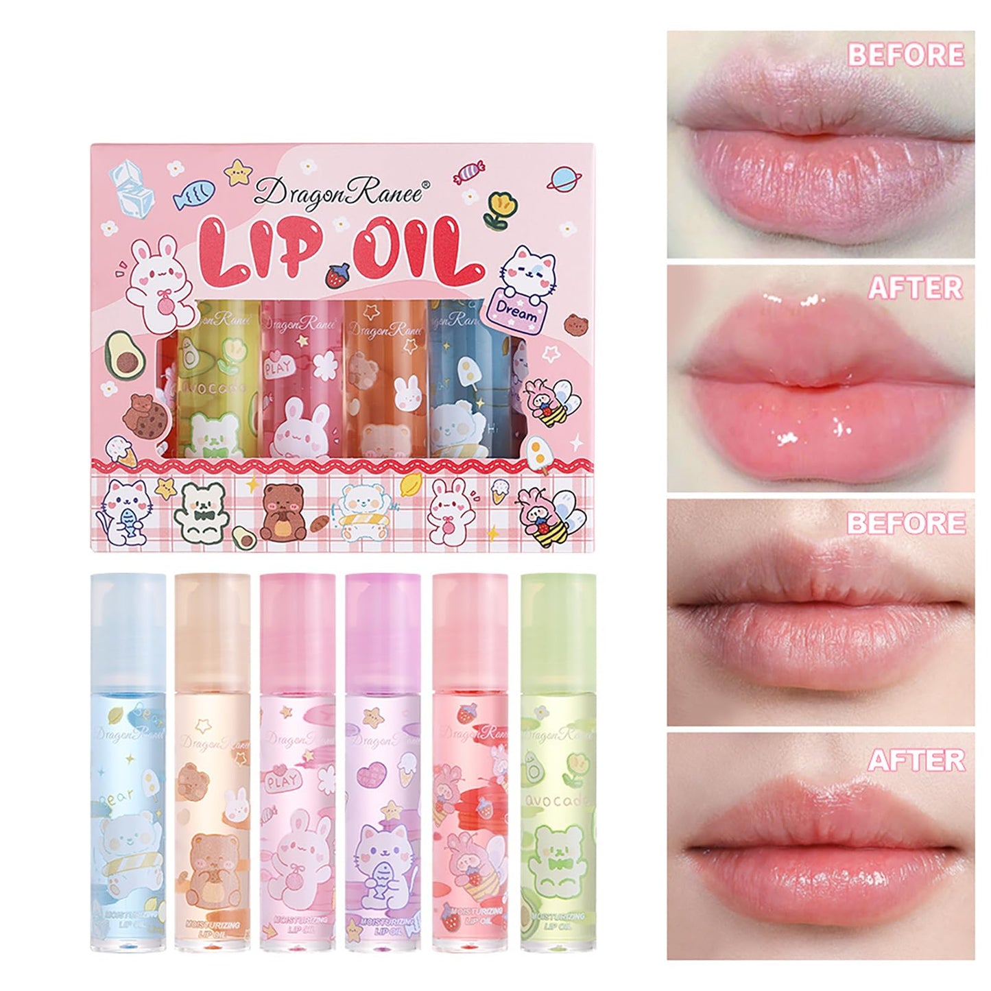 Lissymuse Nourishing Lip Oil Gloss Set, 6pcs Non-Sticky Moisturizing Smooth Glossy Finish Lip Glow Oil, Tinted Plumping Butter Lipgloss Long Lasting Lips Balm - Lips Care Stuff for Women Girls Teens