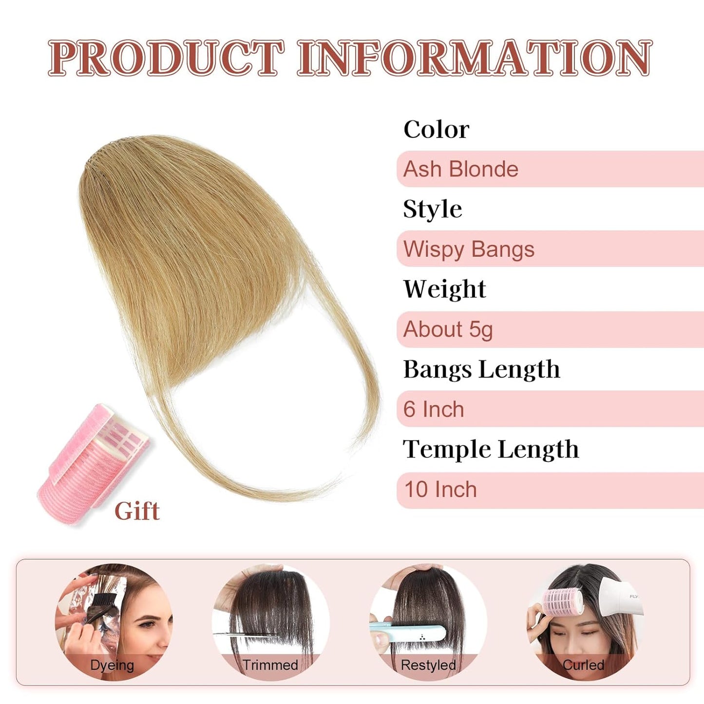 Clip-In Bangs - 100% Real Human Hair Wispy Fringe Hairpiece | Natural Ash Blonde for Daily Wear & Festivals