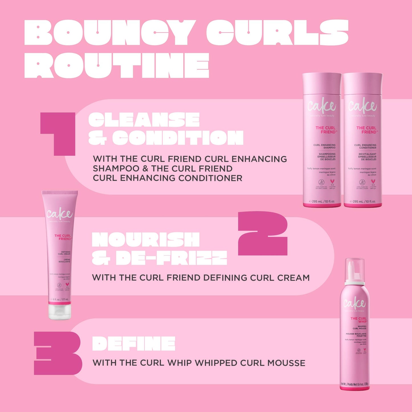 Cake Beauty Curl Friend Curl Defining Shampoo, Conditioner & Cream Set - Avocado & Argan Oil Curly Hair Products - Anti-Frizz, Cruelty Free & Vegan Gift Set